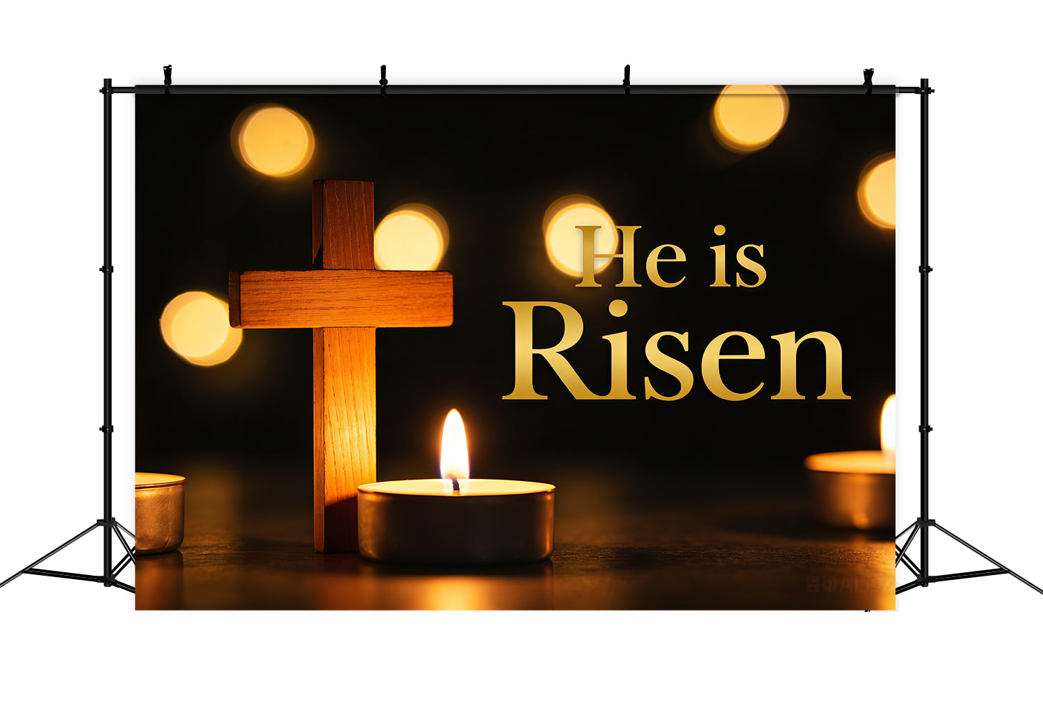 Cross Backdrop He Is Risen Candle Lights Happy Easter Backdrops CSH62-63