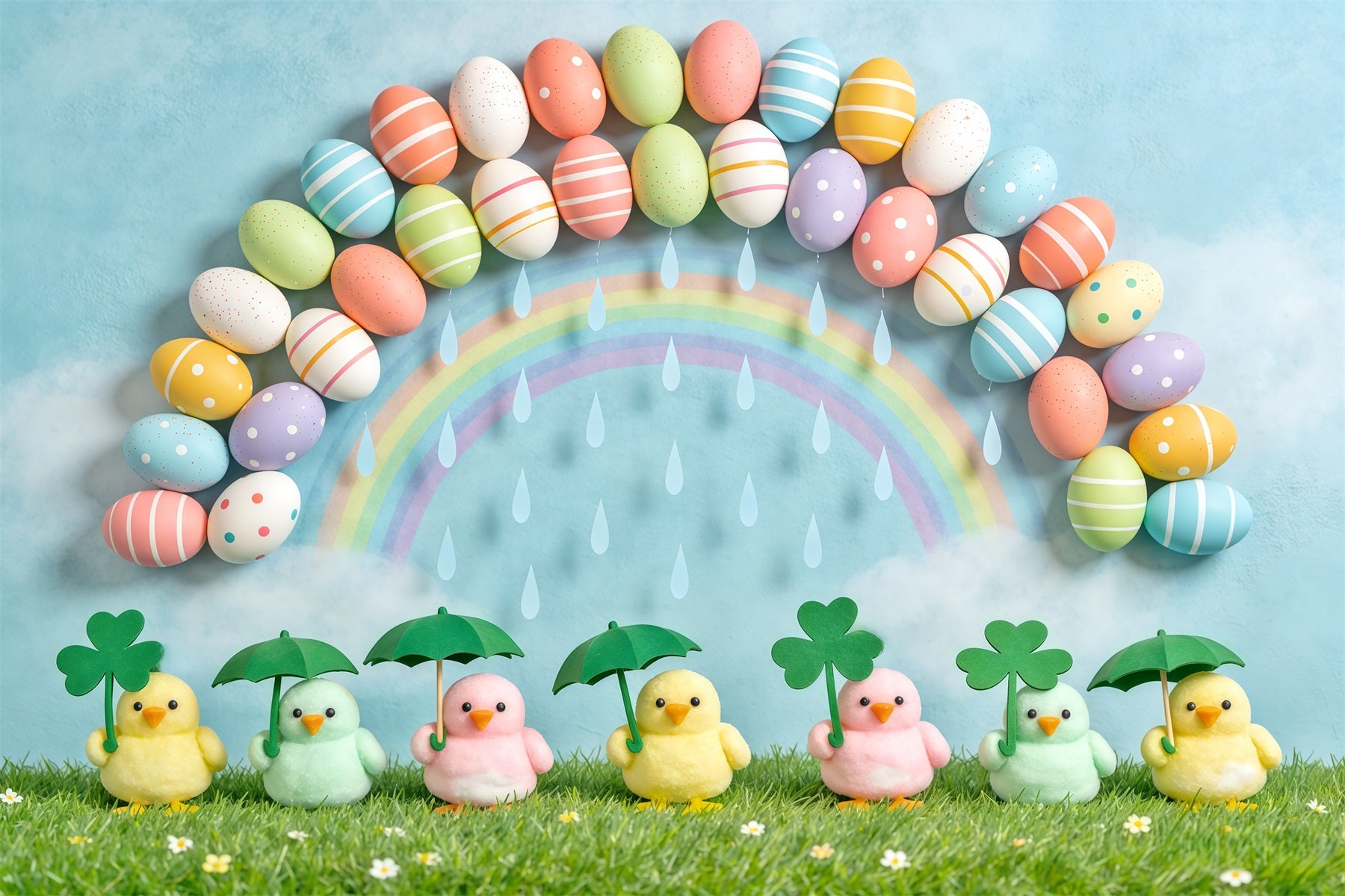 Marshmallow Chick Backdrop Egg Rainbow Umbrella Daisy Backdrop Ideas For Easter Pictures CSH62-66