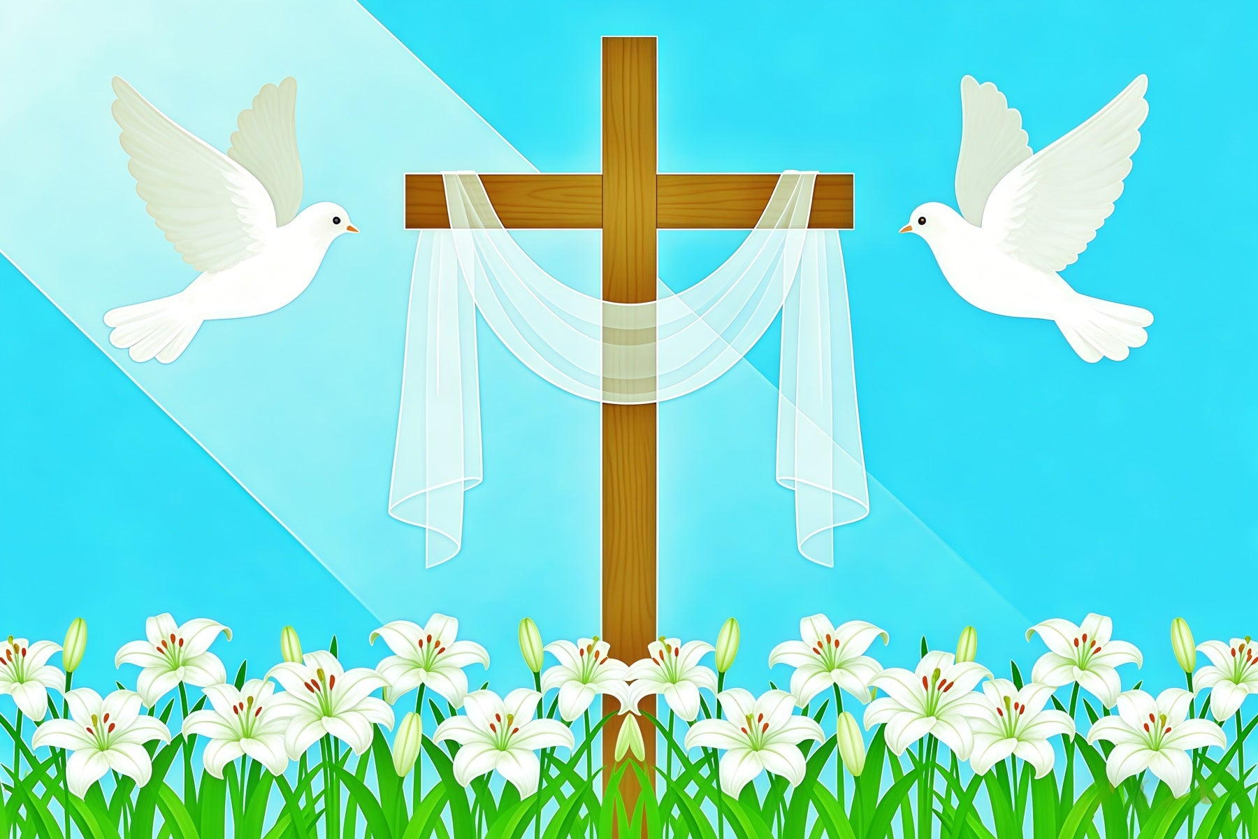 Cross And Lilies Backdrop Doves Religious Light Beam Easter Backdrop Photos CSH62-68