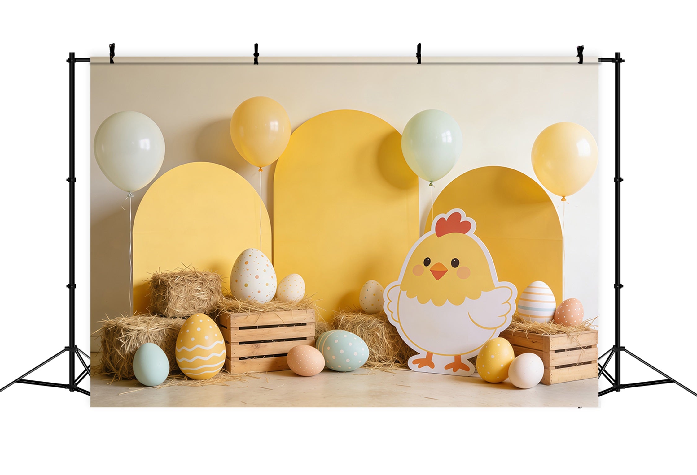 Easter Baby Chick Backdrop Hay Eggs Balloon Decor Large Easter Backdrop CSH62-75