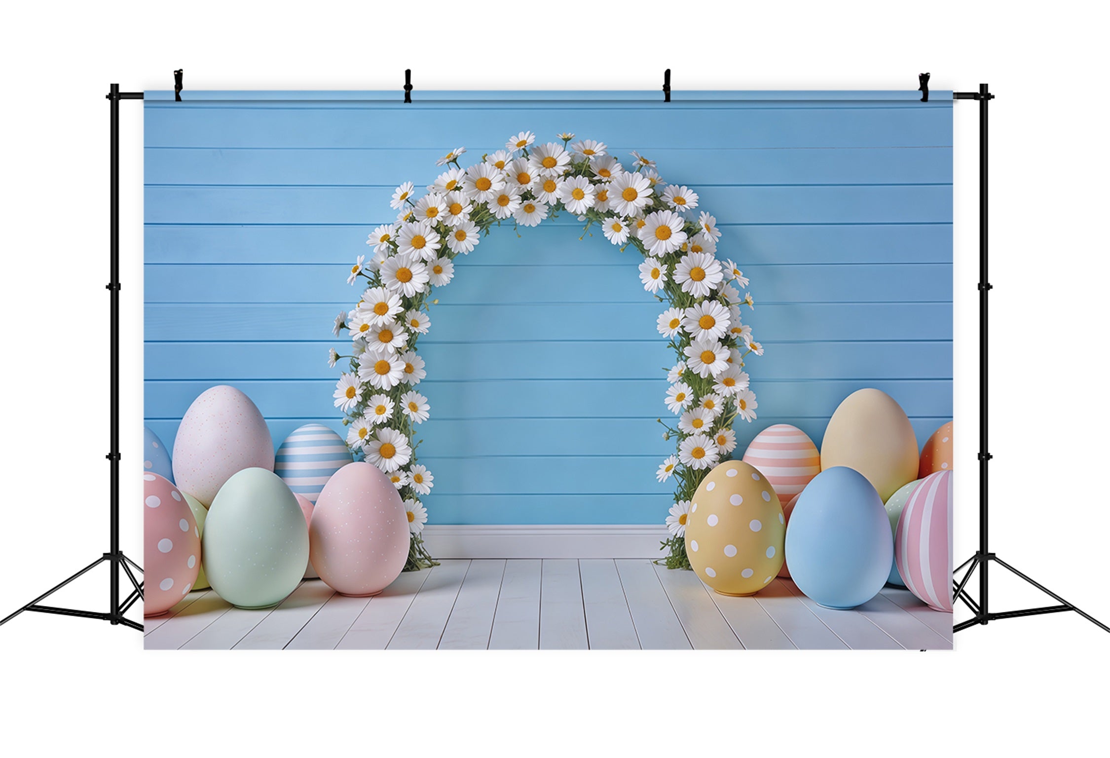 Easter Spring Floral Wreath Backdrop Daisy Arch Pastel Eggs Easter Photoshoot Backdrop Ideas CSH62-77