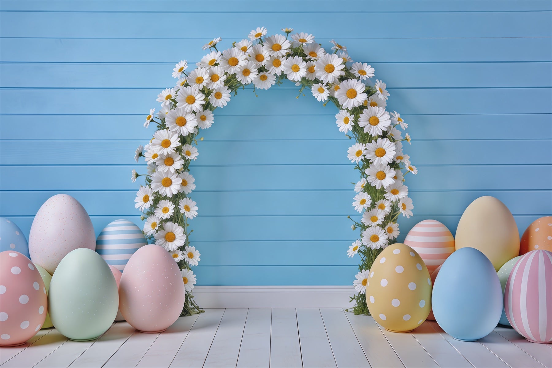 Easter Spring Floral Wreath Backdrop Daisy Arch Pastel Eggs Easter Photoshoot Backdrop Ideas CSH62-77