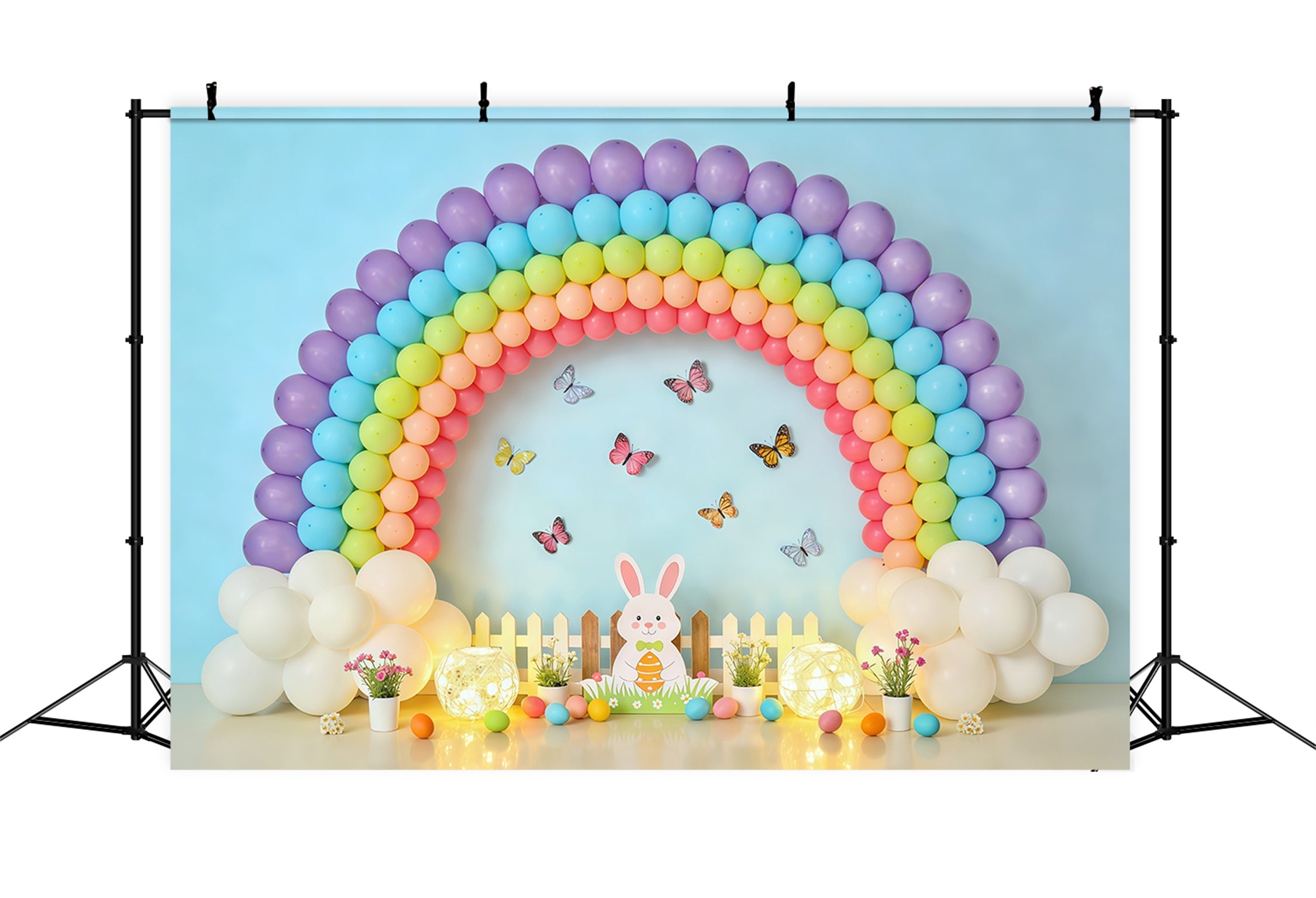 Easter Butterfly Backdrop Balloon Rainbow Bunny Fence Photography Backdrops For Easter CSH62-80