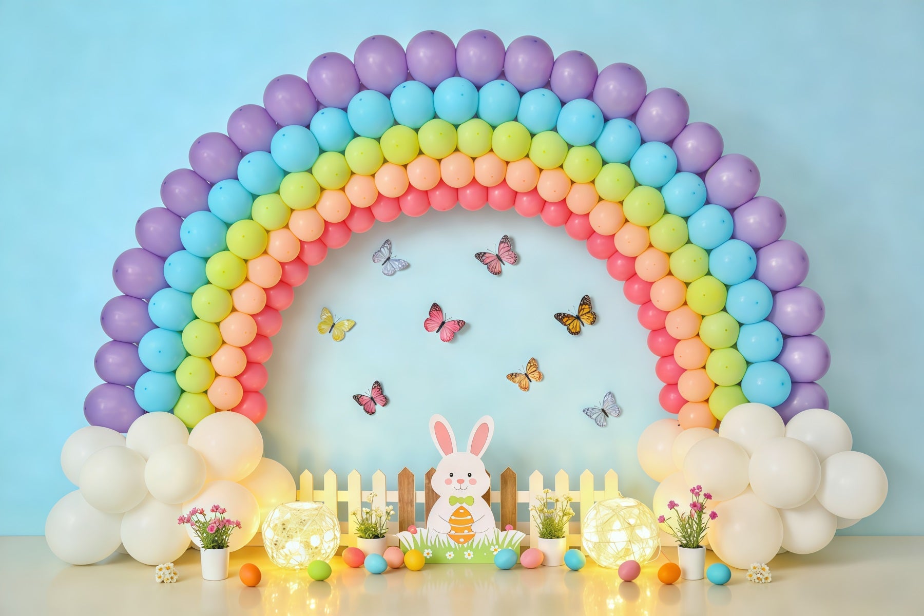 Easter Butterfly Backdrop Balloon Rainbow Bunny Fence Photography Backdrops For Easter CSH62-80