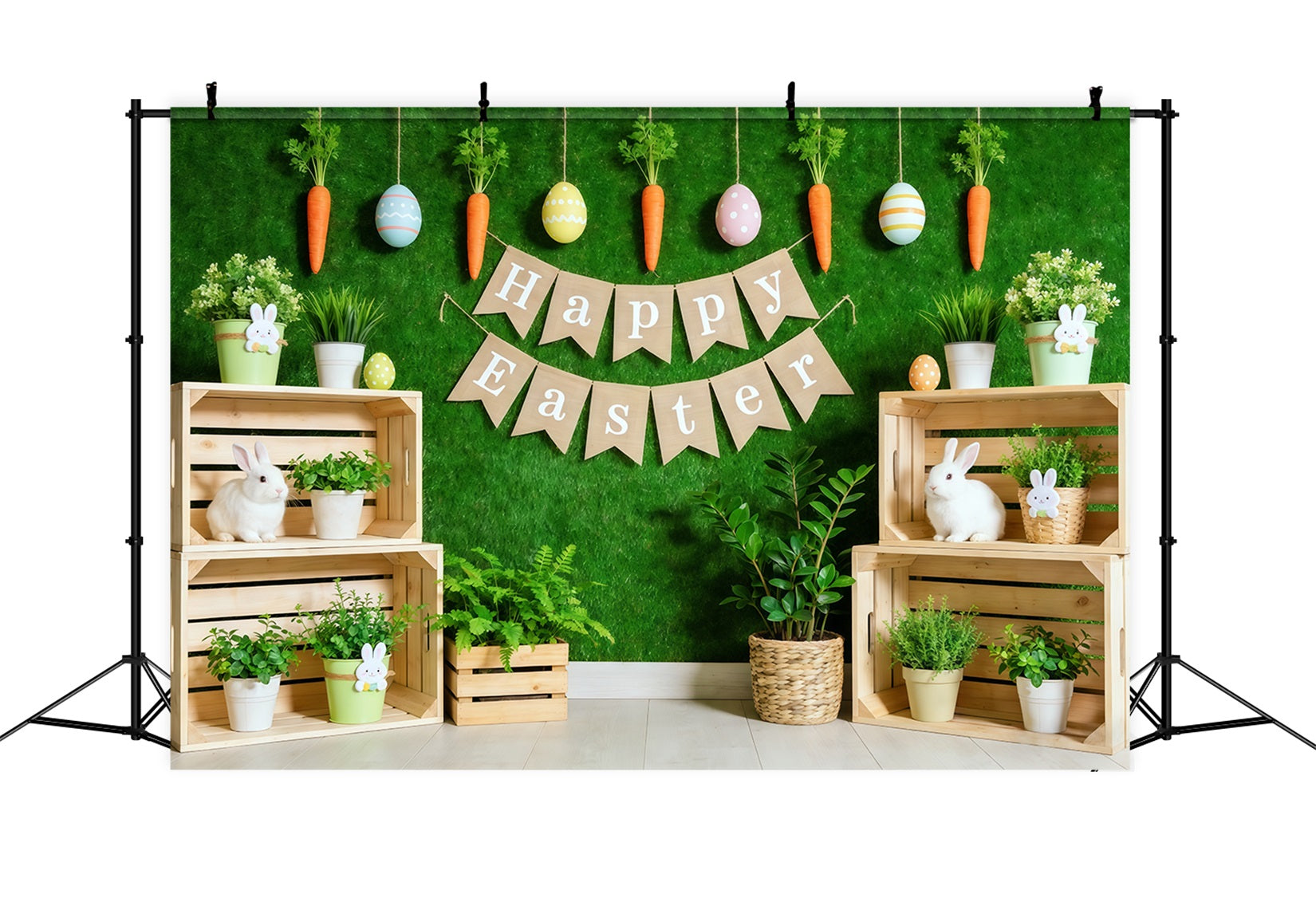 Happy Easter Backdrop Banner Decor Bunny Crates Easter Backdrop Backdrops CSH62-84