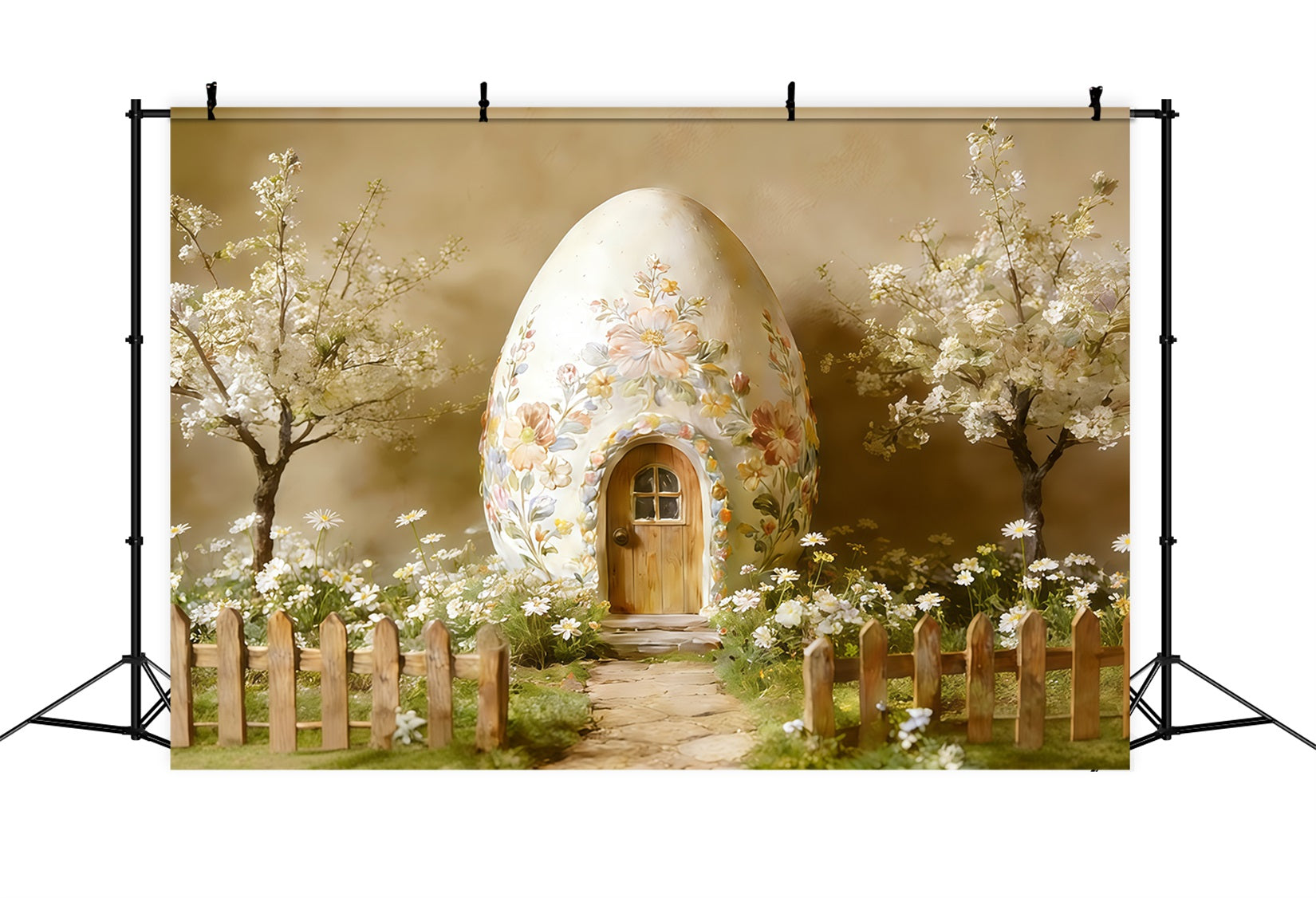 Easter Cottage Garden Backdrop Floral Egg House Blossoms Easter Photography Backdrop Ideas CSH62-89