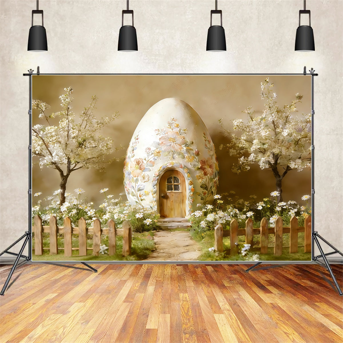 Easter Cottage Garden Backdrop Floral Egg House Blossoms Easter Photography Backdrop Ideas CSH62-89