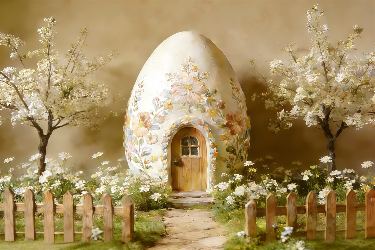 Easter Cottage Garden Backdrop Floral Egg House Blossoms Easter Photography Backdrop Ideas CSH62-89