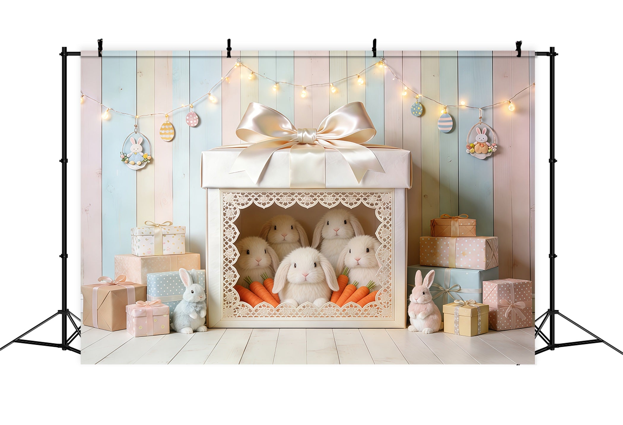 Easter Cute Backdrop Gift Box Bunny Carrots Easter Backdrop Photoshoot CSH62-90