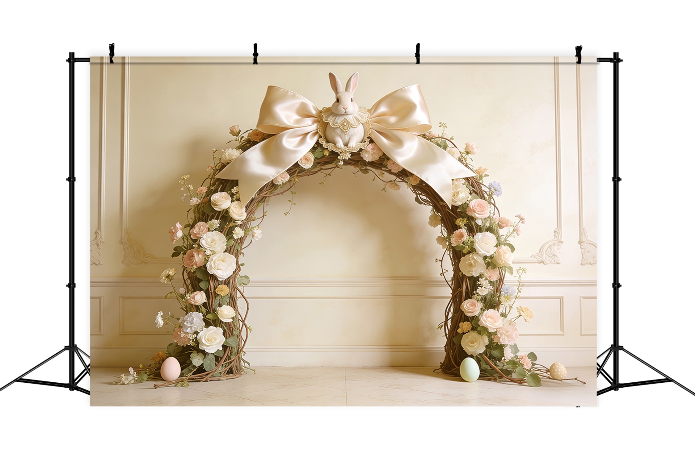 Easter Vintage Floral Backdrop Bow Bunny Rose Arch Photography Easter Photo Backdrop CSH62-92