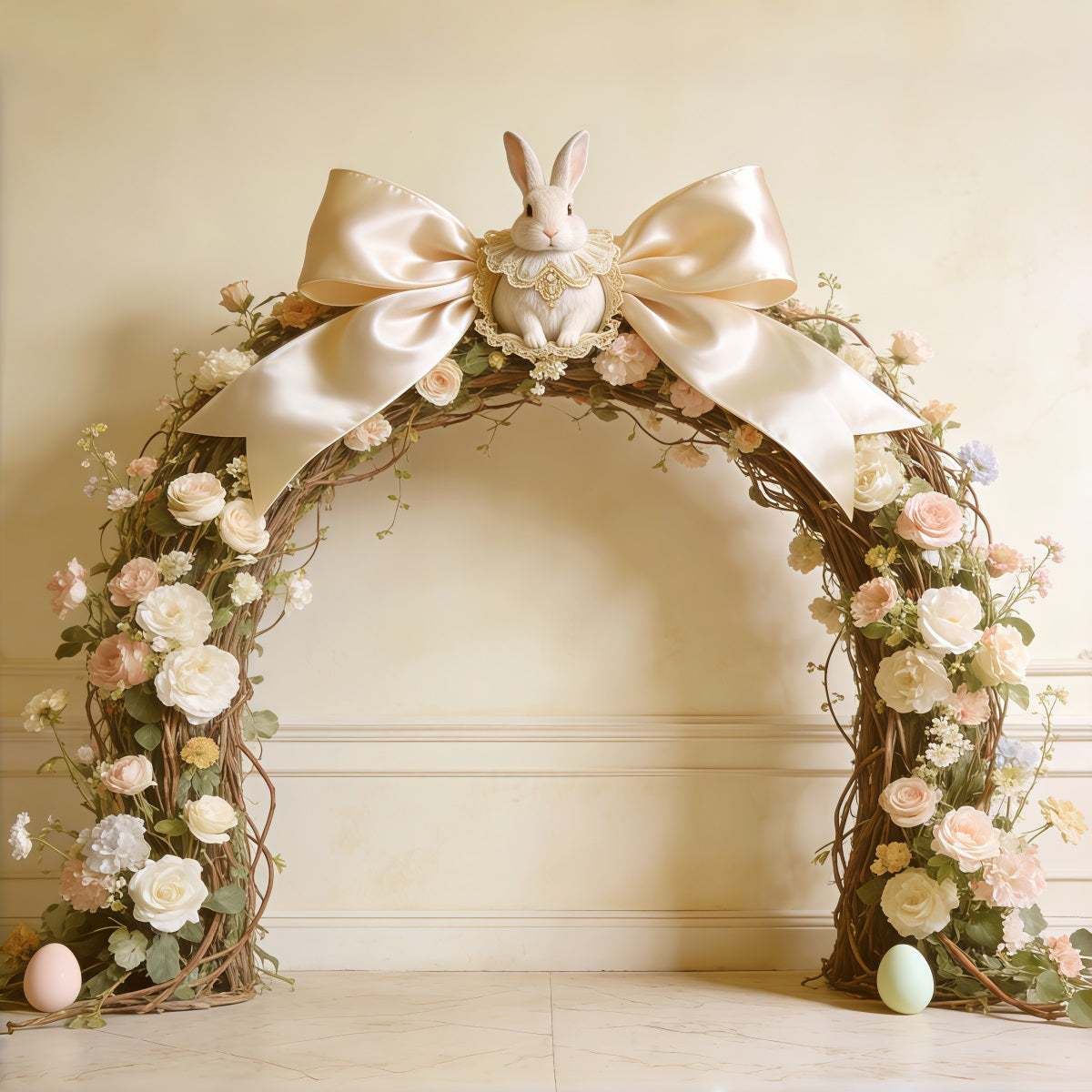 Easter Vintage Floral Backdrop Bow Bunny Rose Arch Photography Easter Photo Backdrop CSH62-92