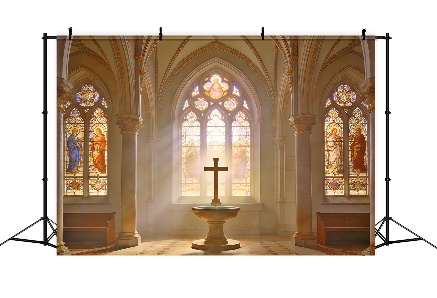 Easter Church Backdrop Stained Glass Window Cross Backdrops Easter CSH62-96