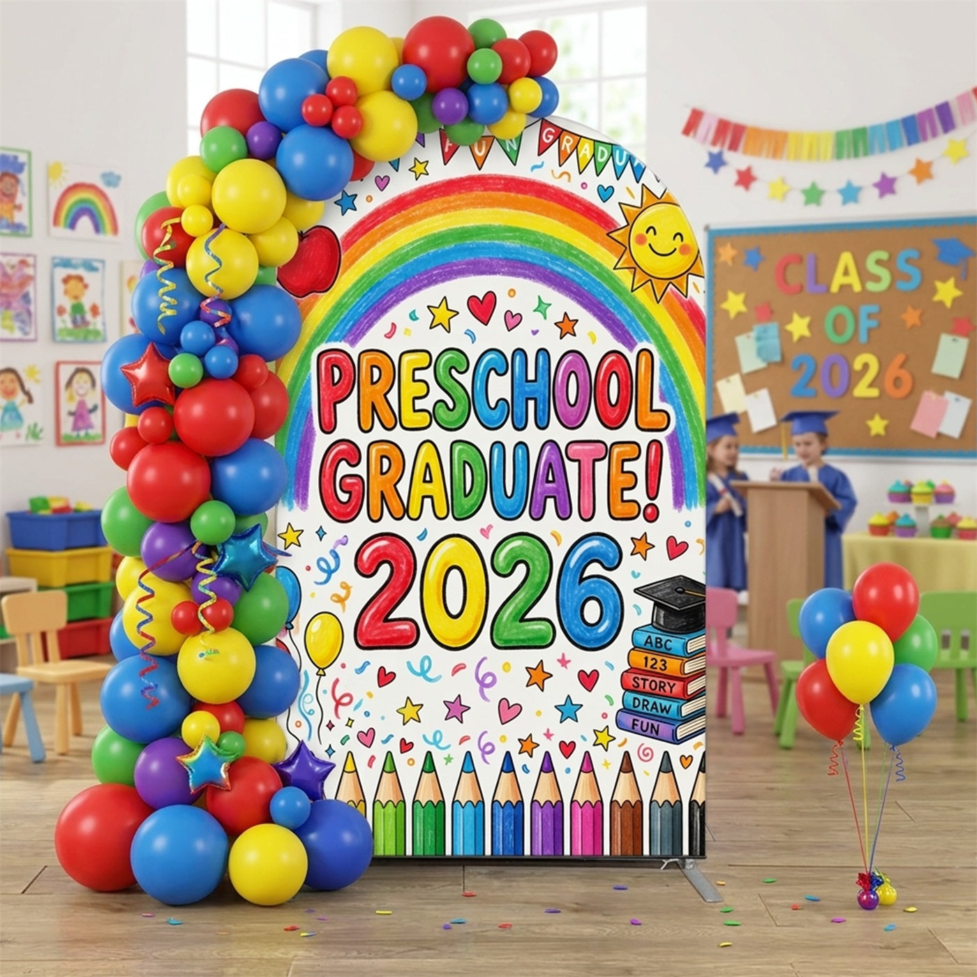 Prek Graduation Backdrop Rainbow Pencils Preschool 2026 Class of 2026 Backdrop CSH63-111