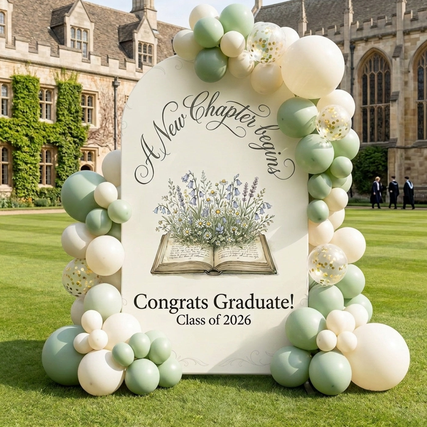 Graduation Book Backdrop White Floral Book New Chapter Arch Graduation Backdrop For Pictures CSH63-117