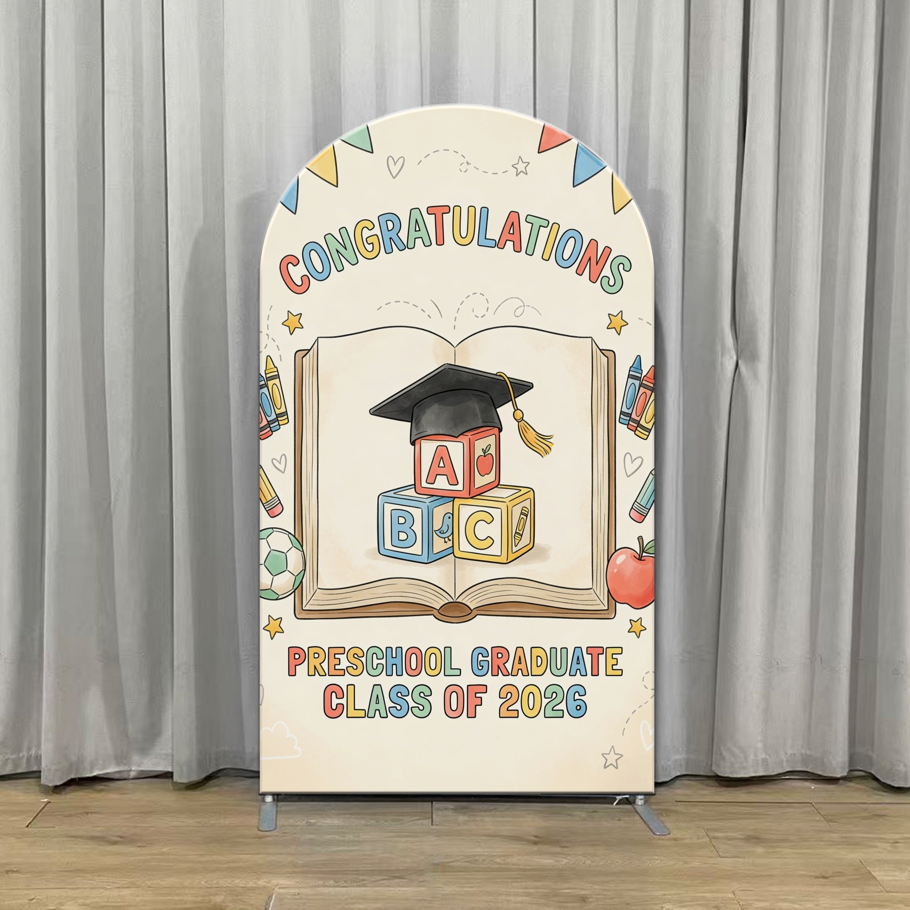 Preschool Graduation Backdrop Ideas Book Graduation Cap Arch Class of 2026 Backdrop CSH63-118