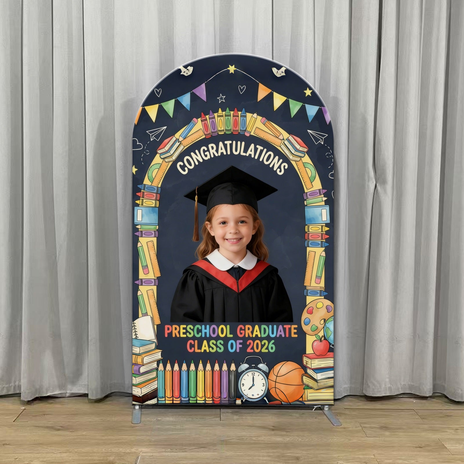 Prek Graduation Backdrop Colorful School Supply Arch Graduation Backdrop Design CSH63-119