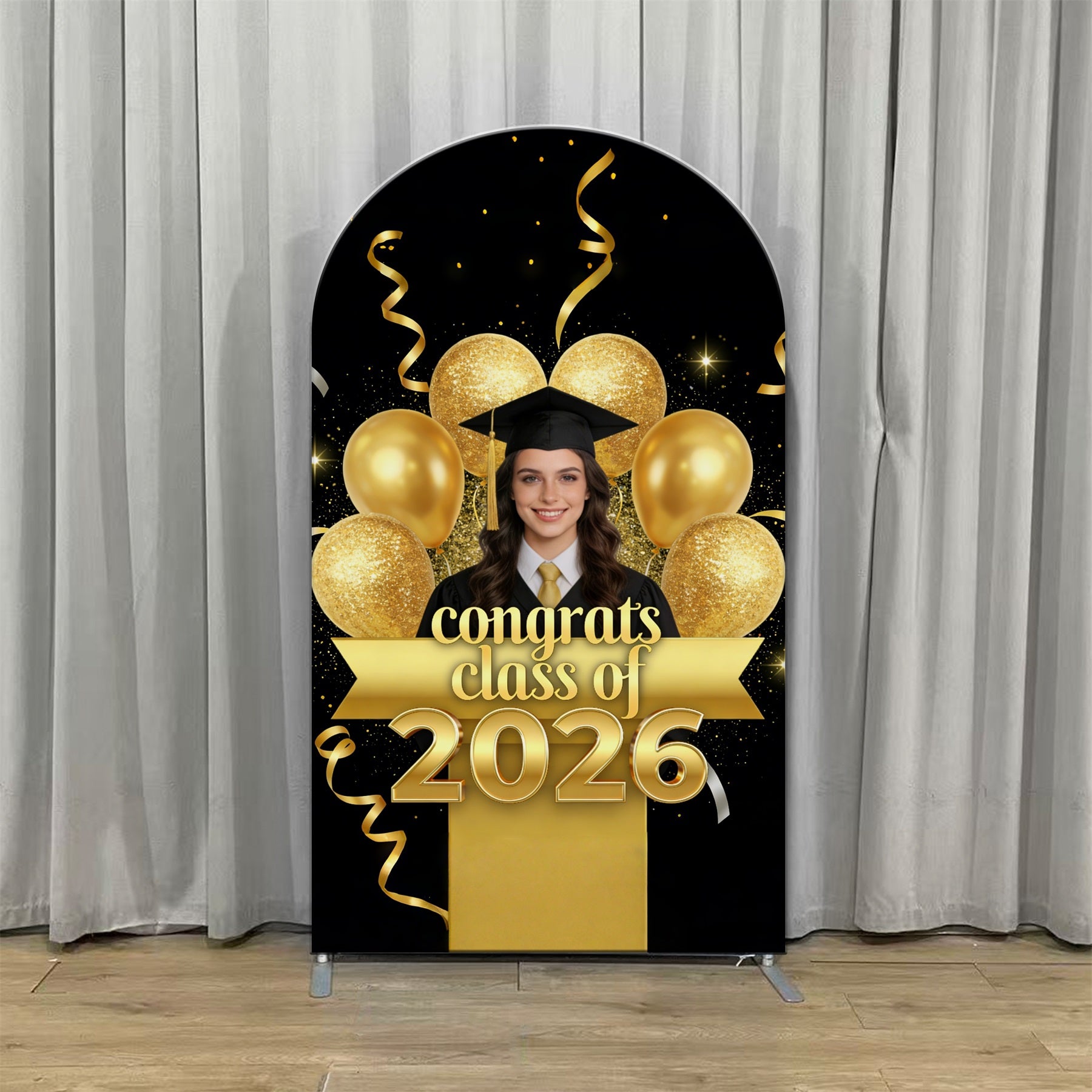 College Graduation Backdrop Ideas Black Gold Balloon Photo Arch Graduation Photo Backdrops CSH63-122