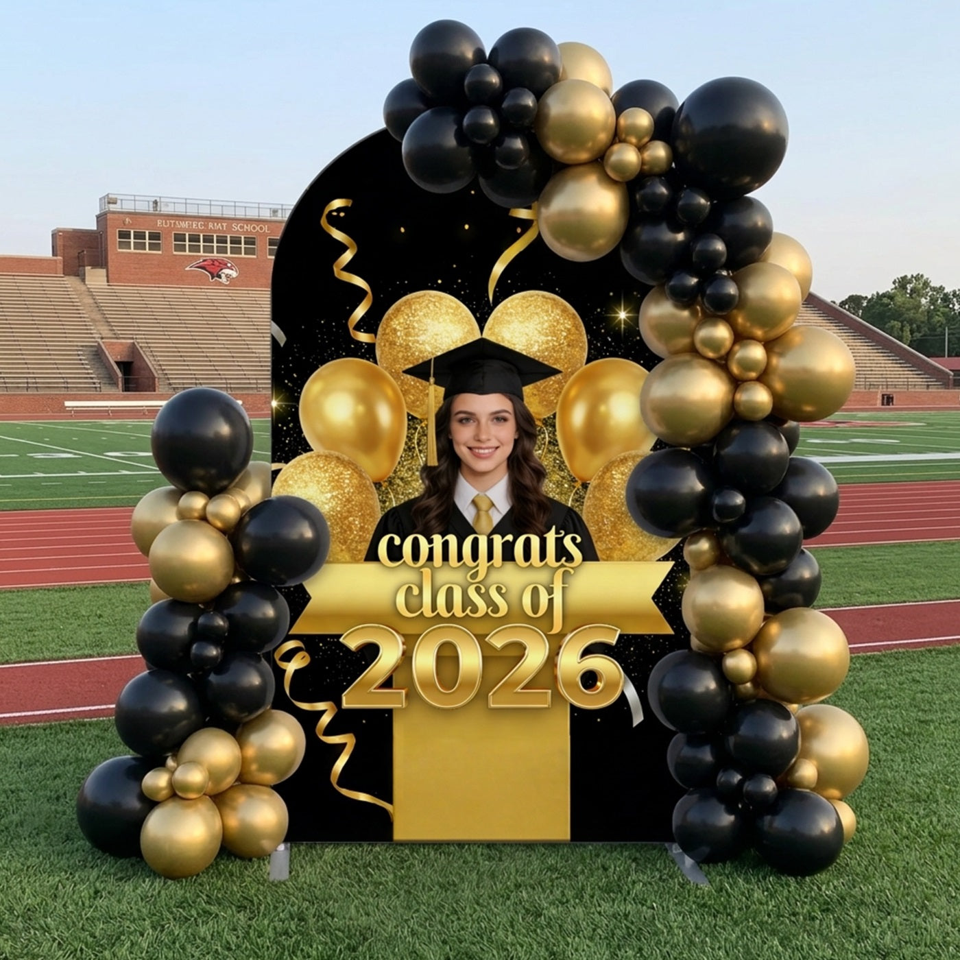 College Graduation Backdrop Ideas Black Gold Balloon Photo Arch Graduation Photo Backdrops CSH63-122