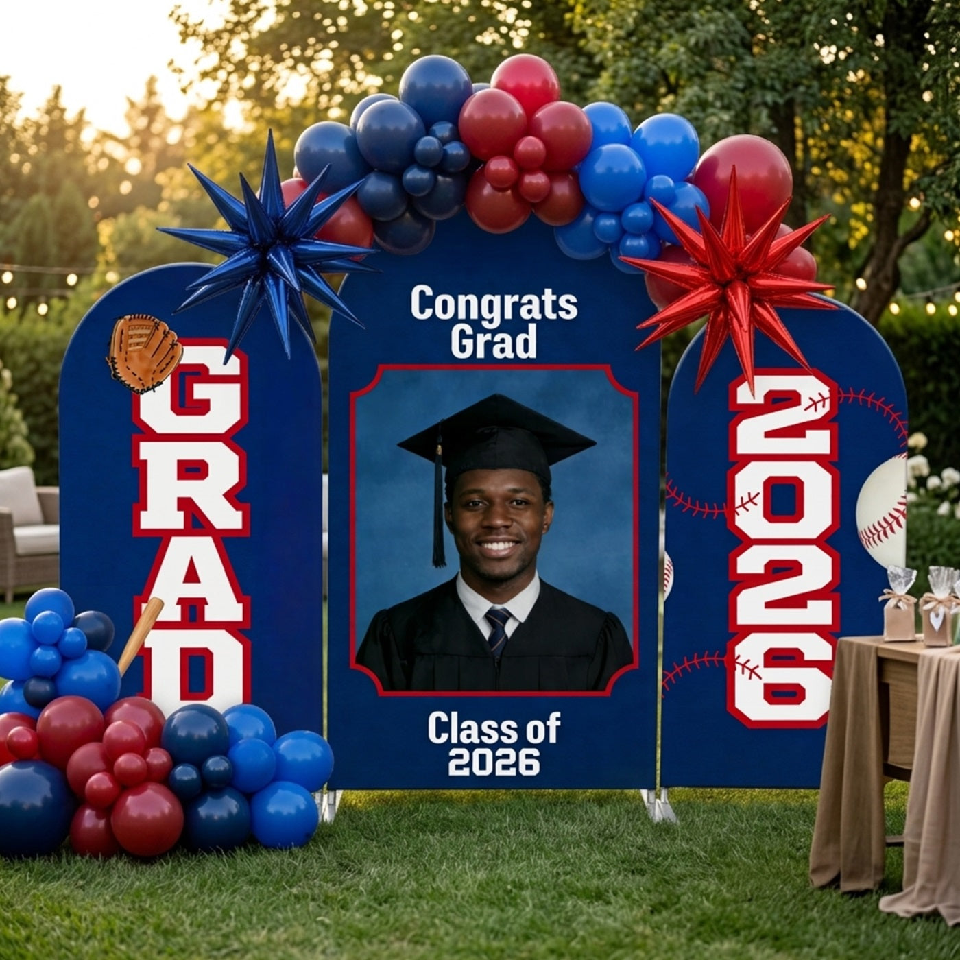 Simple Graduation Backdrop Ideas Navy Baseball Photo Triple Arch Graduate Backdrop CSH63-124