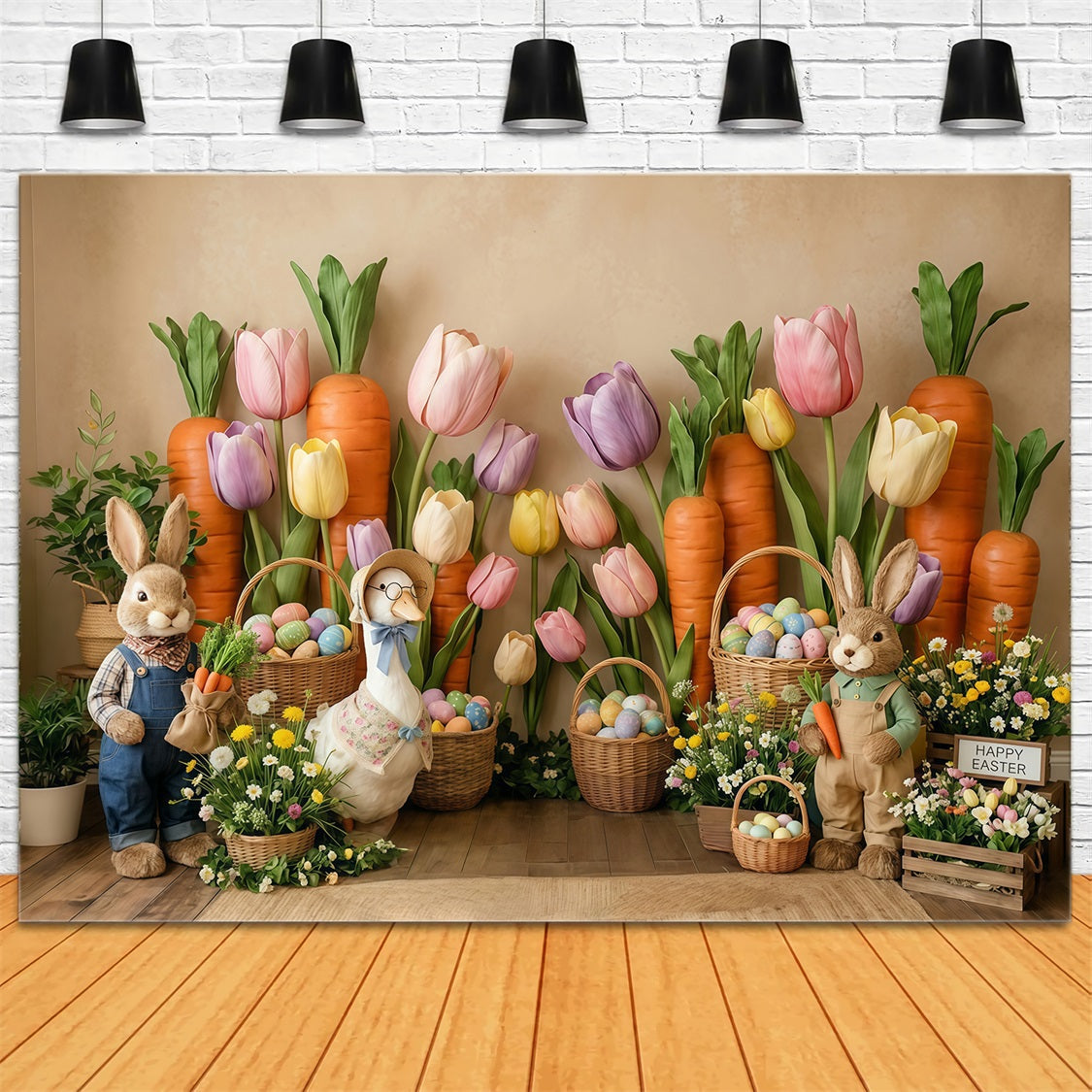 Carrot Backdrop Tulip Wildflower Bunny Duck Egg Basket Easter Backdrops CSH63-3