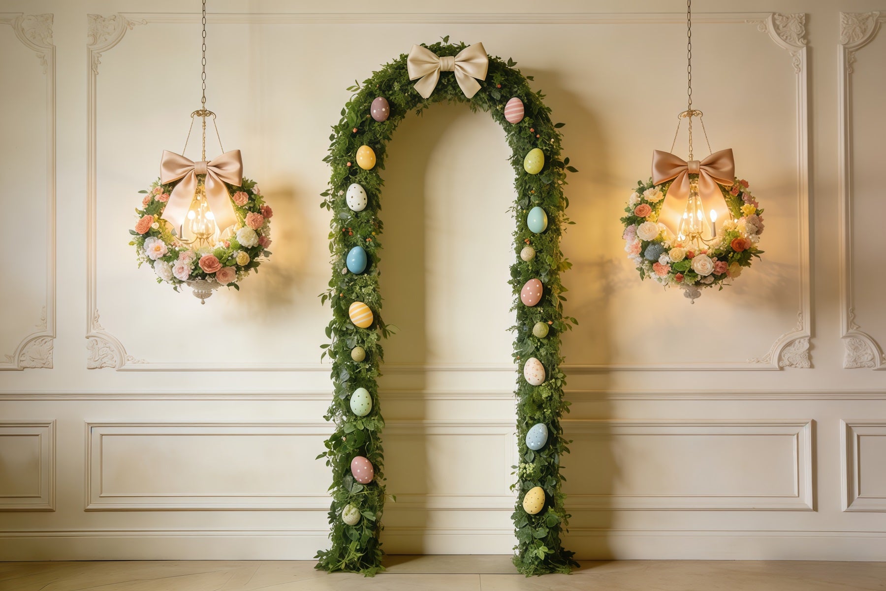 Easter Vintage Floral Backdrop Greenery Egg Arch Bow Photography Easter Backdrop CSH63-30