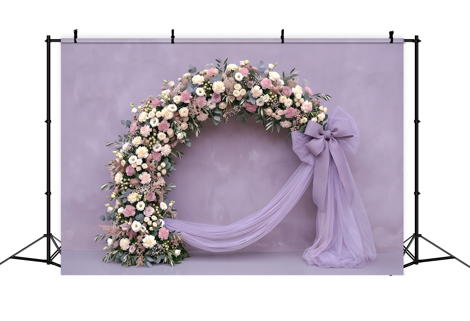 Carnation Mother's Day Backdrop Lavender Floral Bow Drape Mother's Day Backdrop CSH63-51