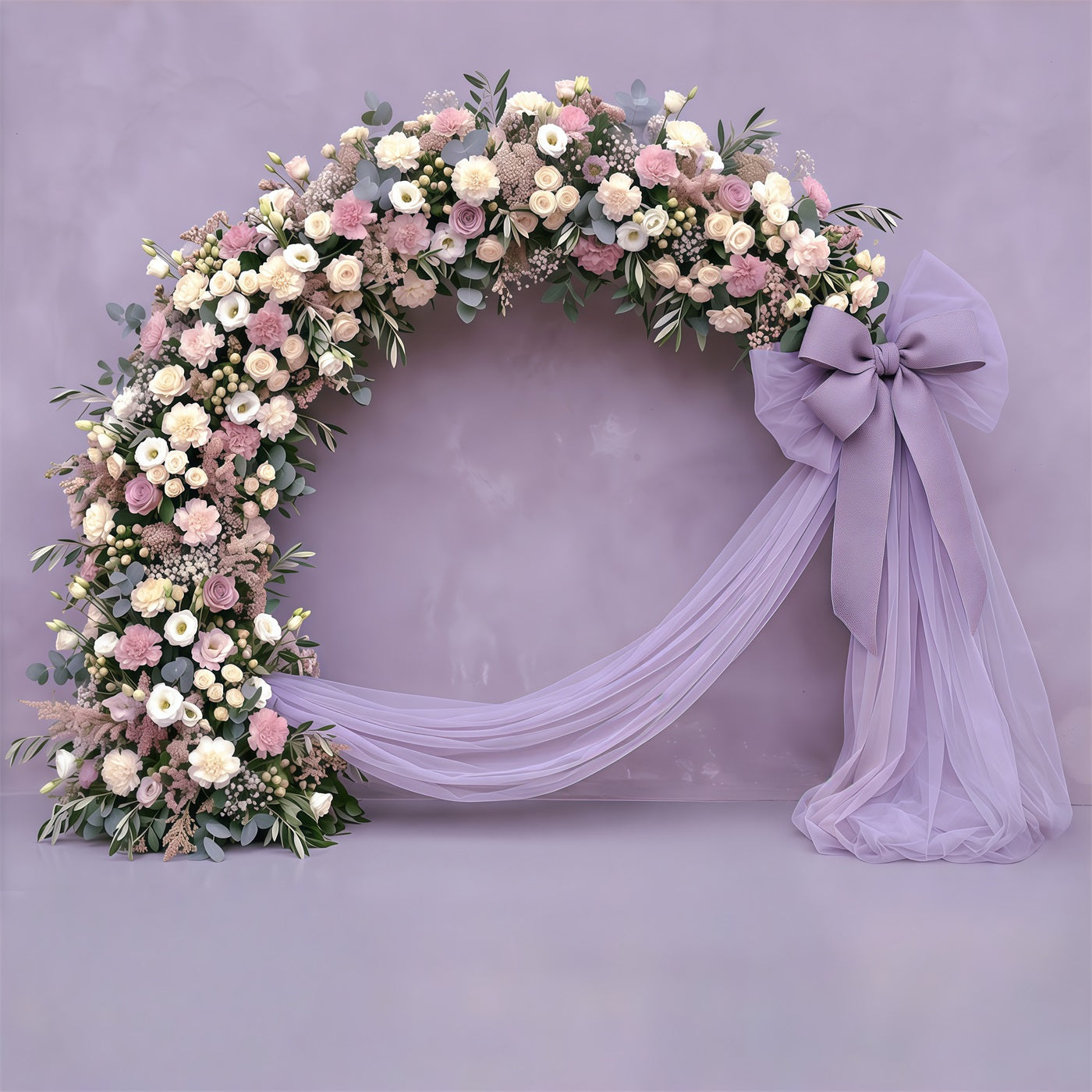 Carnation Mother's Day Backdrop Lavender Floral Bow Drape Mother's Day Backdrop CSH63-51