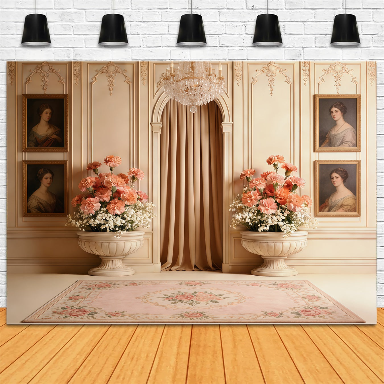 Carnation Mother's Day Backdrop Vintage Cream Parlor Floral Mother's Day Backdrop CSH63-54