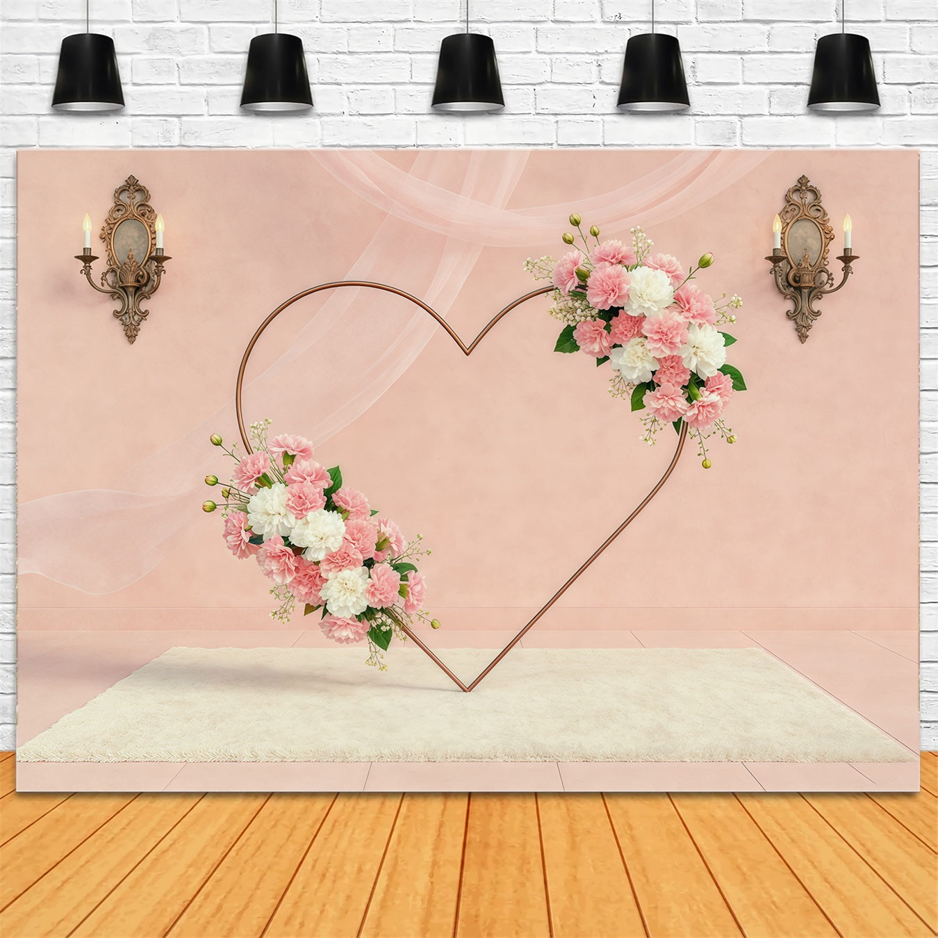 Floral Wreath Mother's Day Backdrop Blush Heart Flower Frame Mothers Day Backdrop CSH63-59