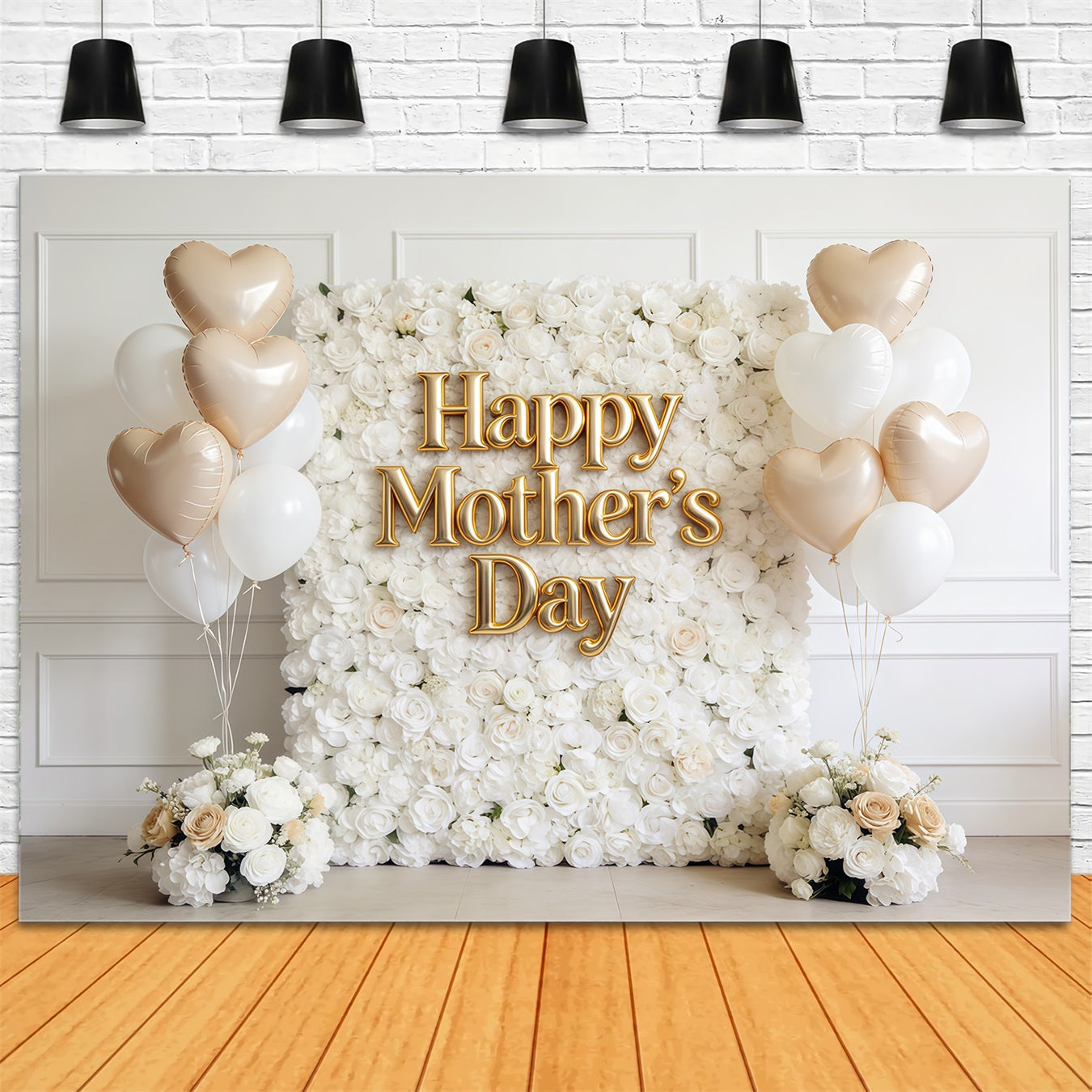 Mother’s Day Lettering Backdrop White Rose Balloon Wall Mother's Day Photo Backdrop CSH63-62