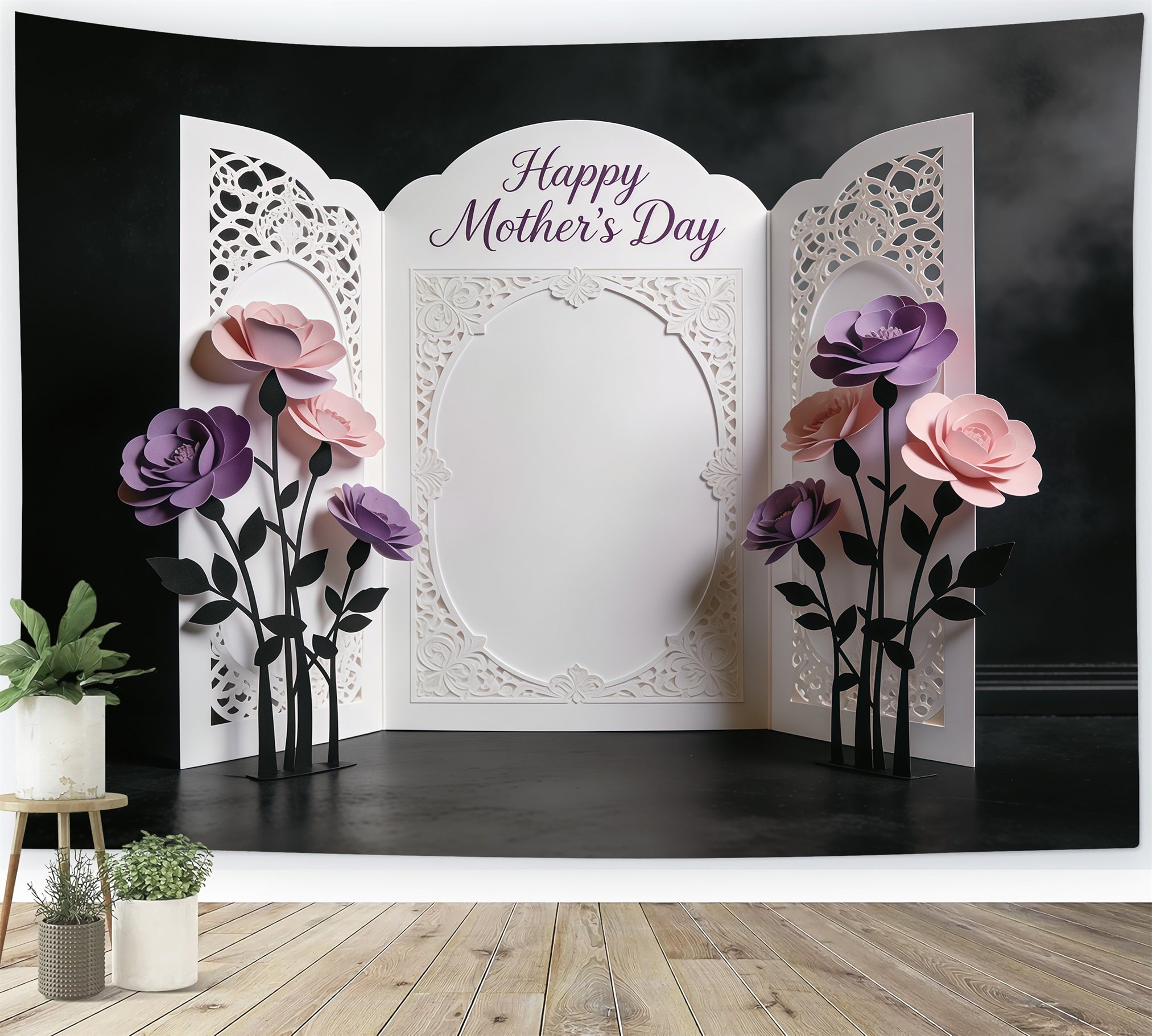 Mother’s Day Lettering Backdrop Lavender Paper Bloom Panel Mother's Day Photo Backdrop CSH63-67