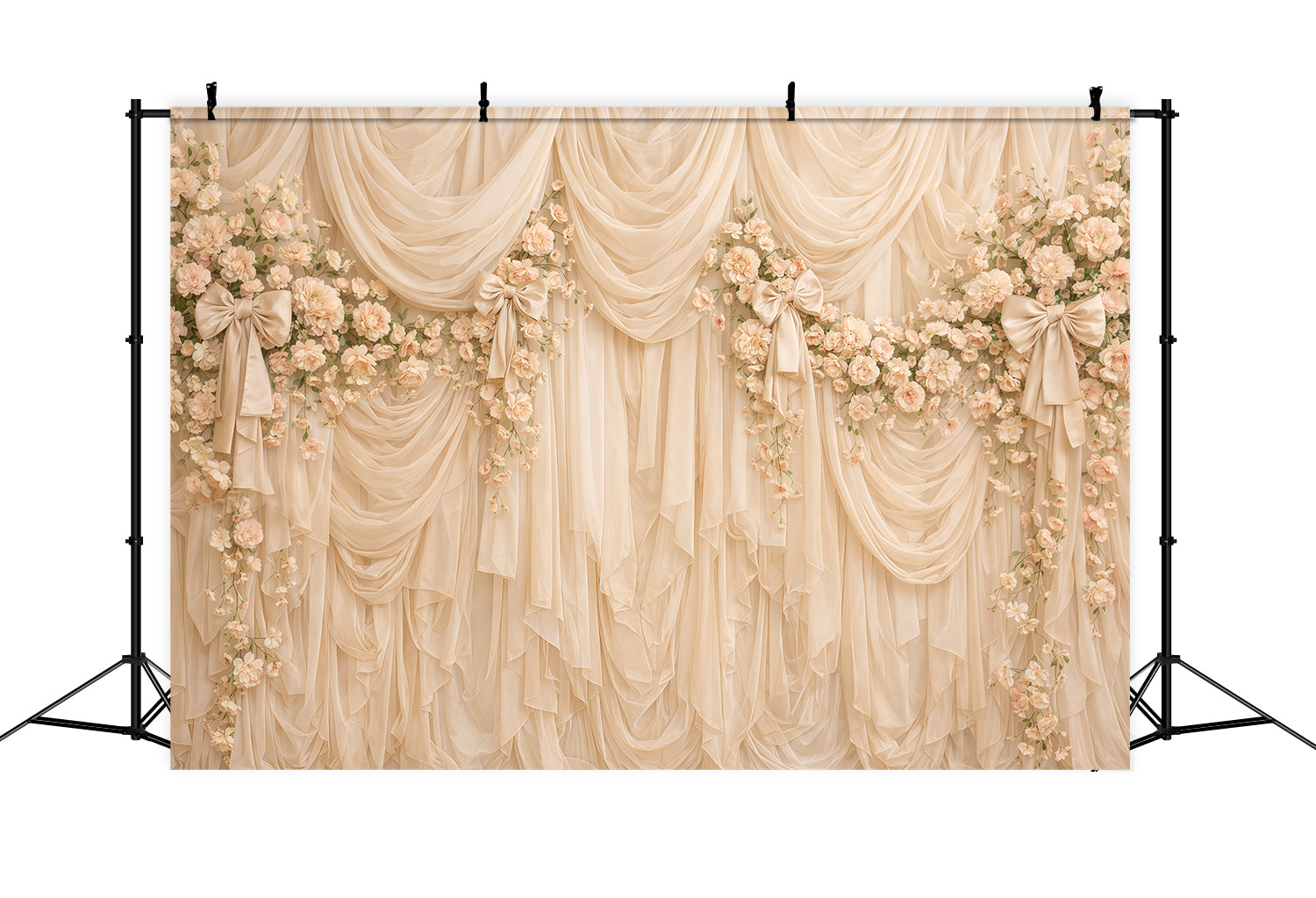 Ribbon Bow Mother's Day Backdrop Champagne Draped Floral Bow Mother's Day Backdrops CSH63-69