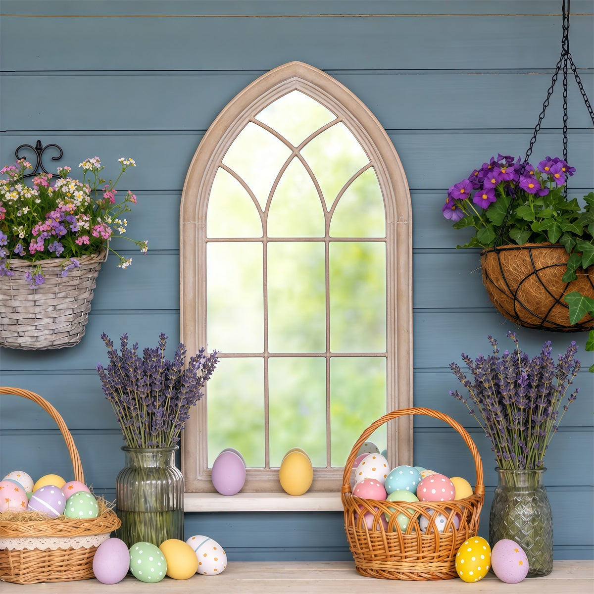 Easter Window Spring Light Backdrop Basket Eggs Lavender Easter Photography Backdrops CSH63-8