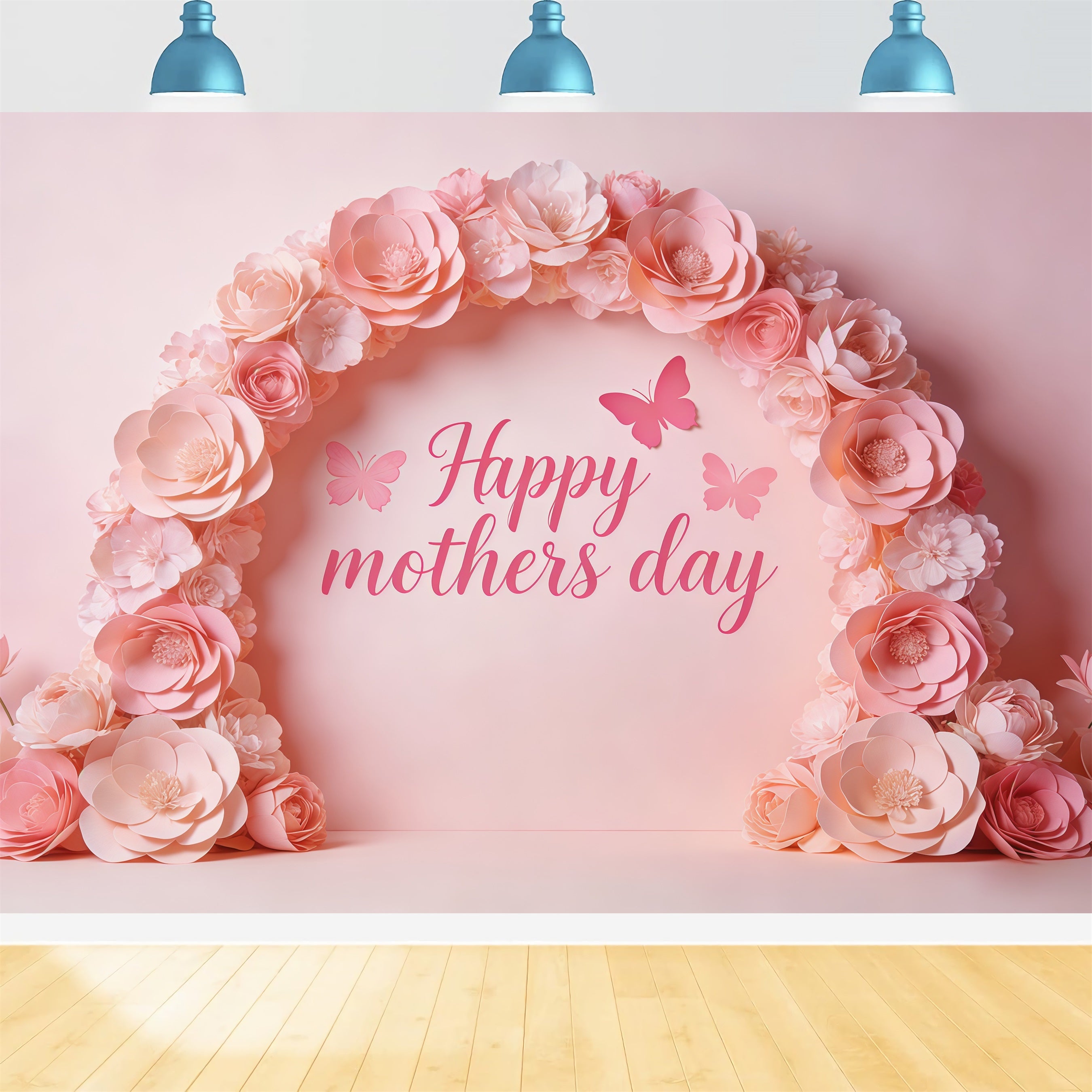 Mother's Day Backdrop For Church Pink Paper Flower Butterfly Arch Photo Backdrops For Mothers Day CSH63-90