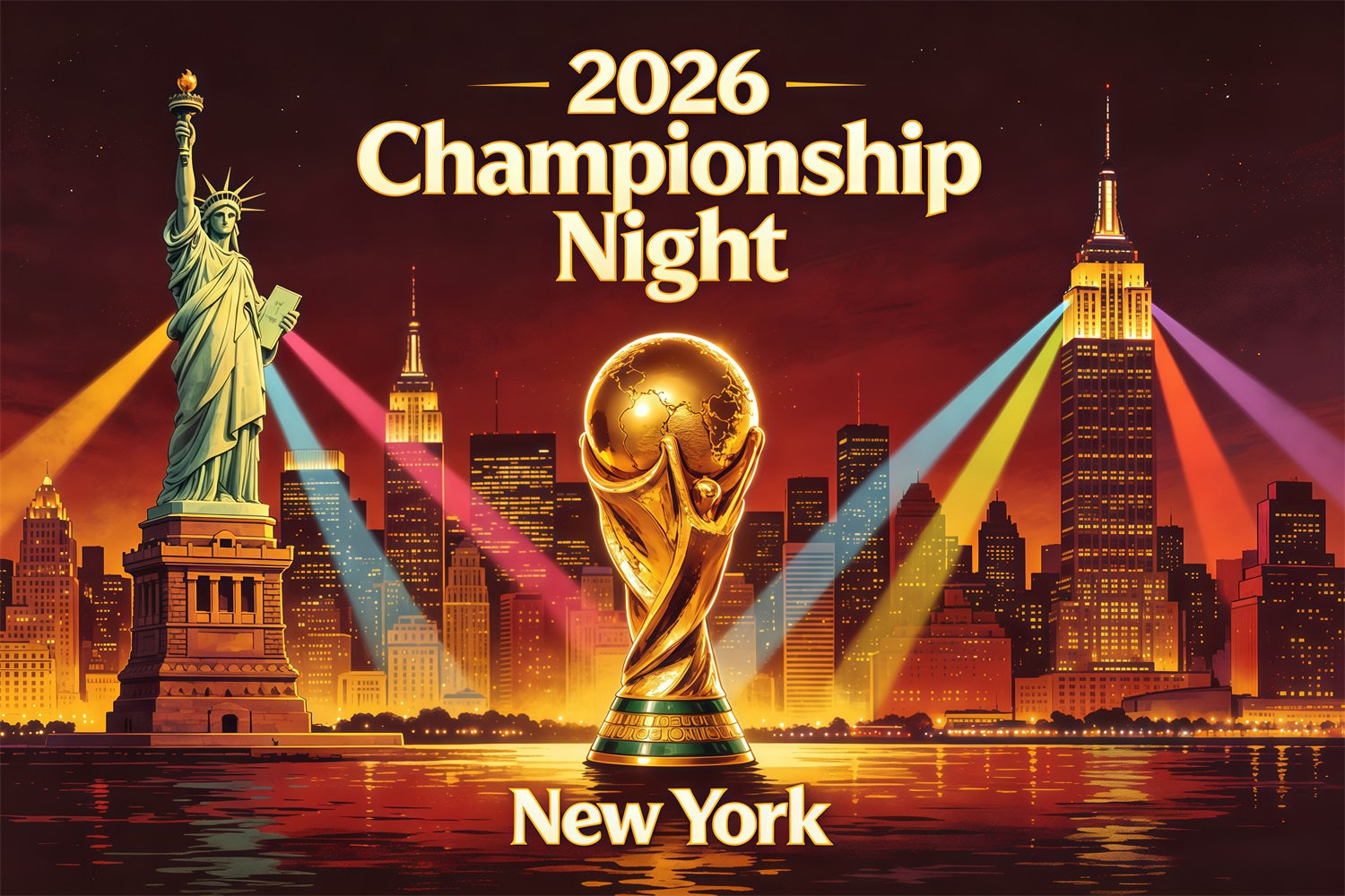 2026 Soccer Watch Party Backdrop New York Skyline Trophy Spotlight Championship Viewing Party Backdrop CSH64-100