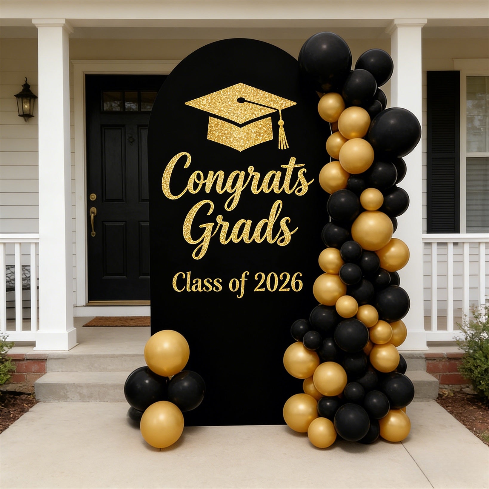 Black Gold Graduation Arch Backdrop Black Gold Glitter Classic Luxury Graduation Arch Backdrop CSH64-30