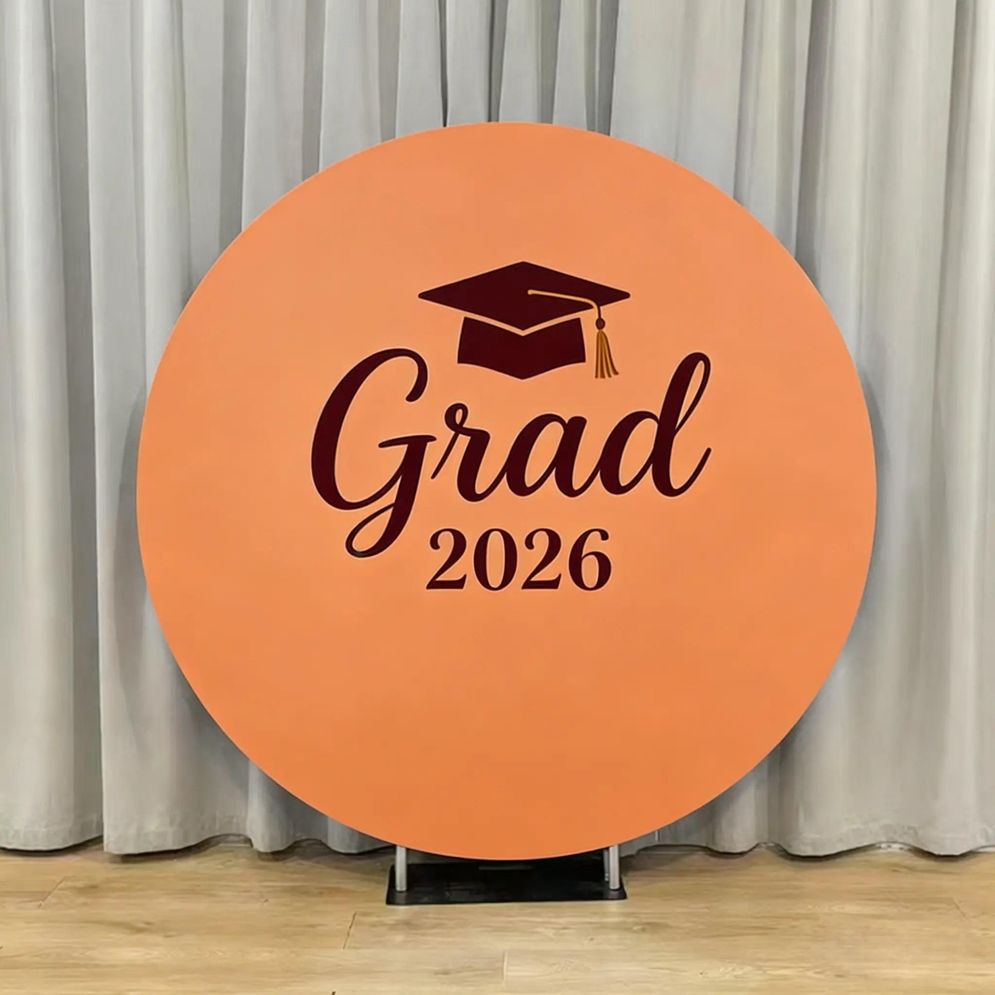 Graduation Party Backdrop Orange Maroon Grad 2026 Round Custom Graduation Party Backdrop CSH64-37
