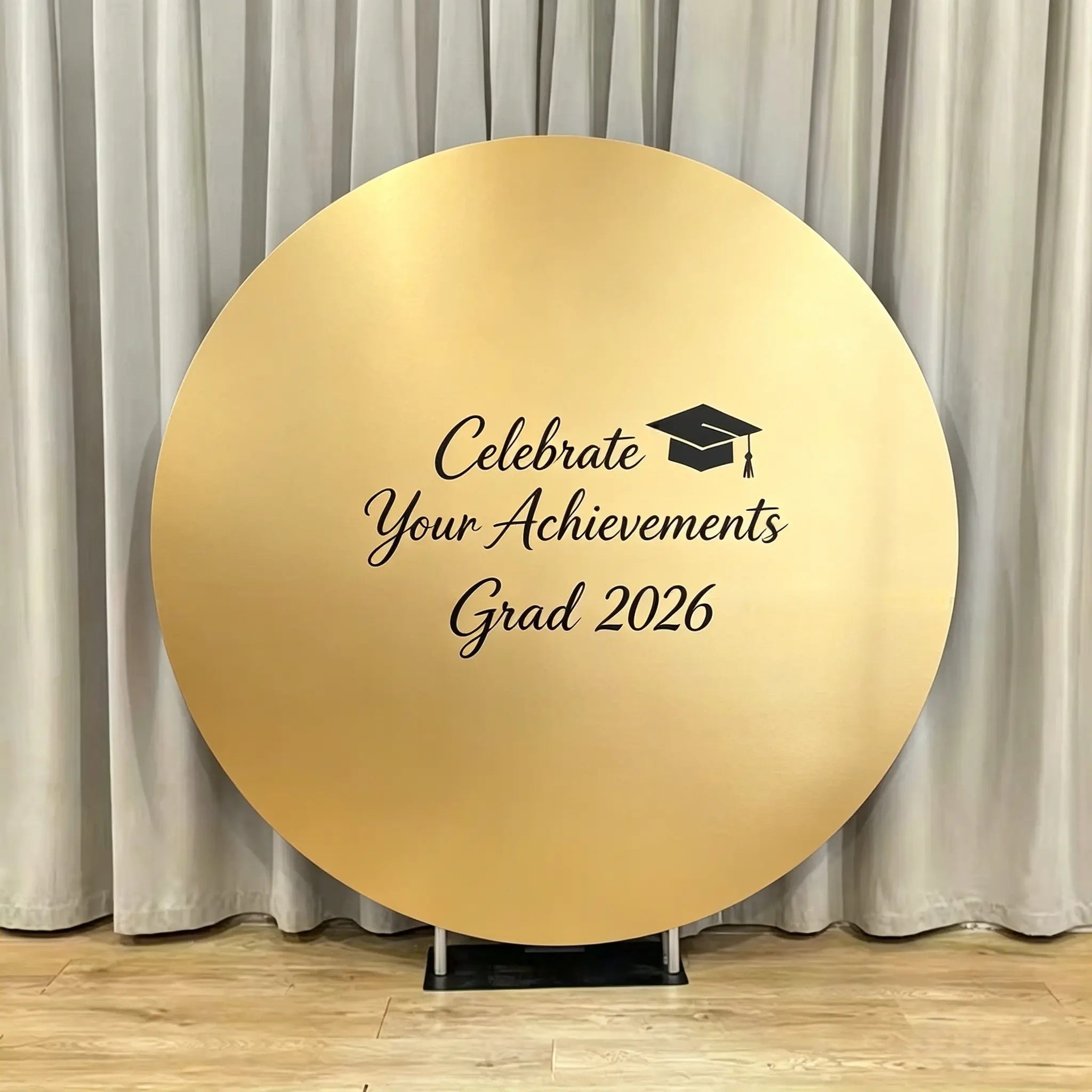 Reusable Graduation Backdrop Gold Black Celebrate Achievements Round Washable Graduation Backdrop CSH64-43