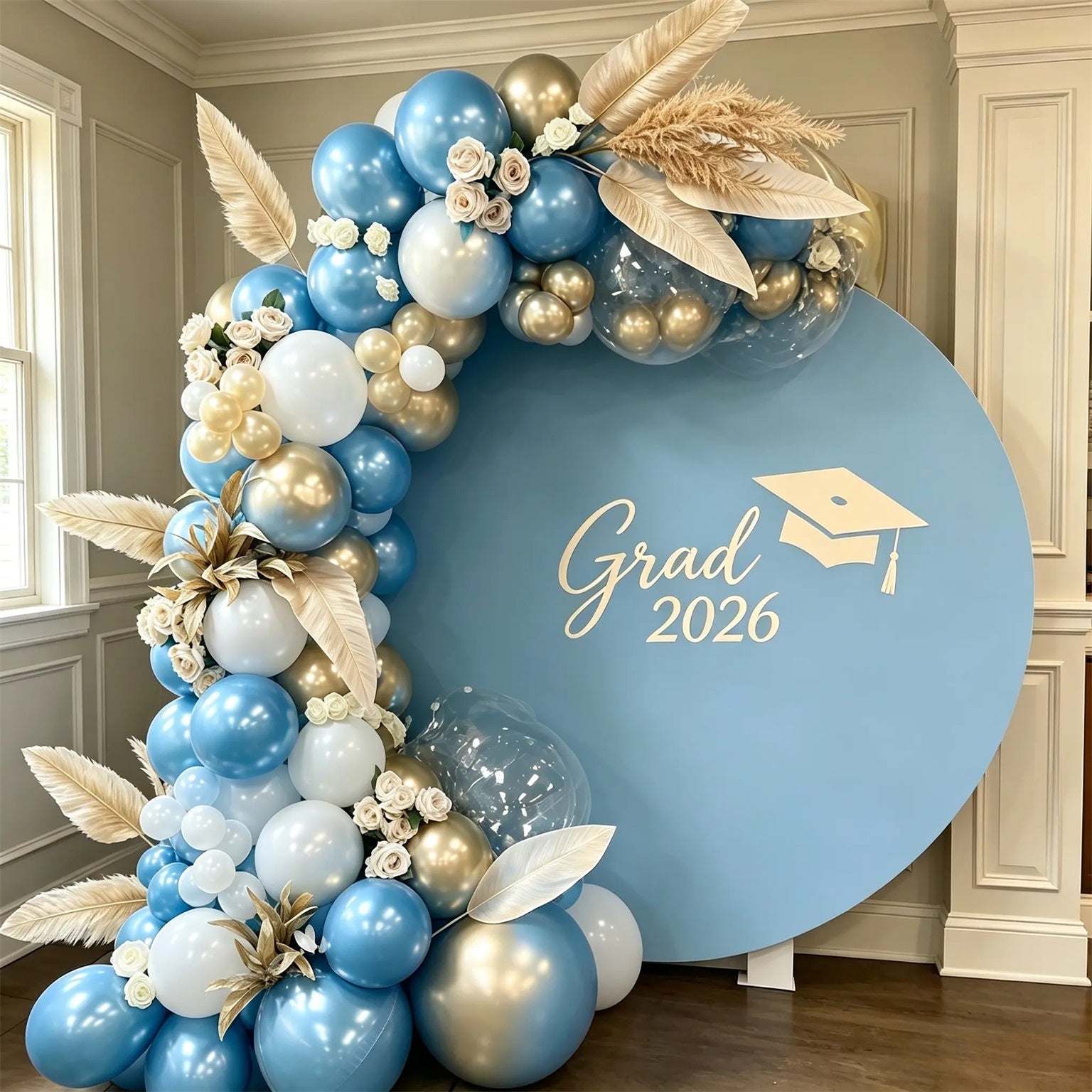 Graduation Welcome Backdrop Light Blue Minimalist Round Custom Graduation Welcome Sign Backdrop CSH64-45