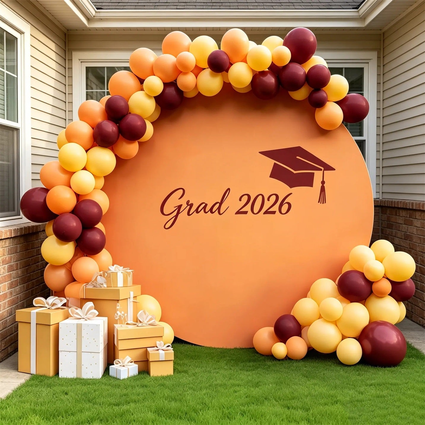 Premium Graduation Backdrop Orange Maroon Minimalist Grad Round High Quality Graduation Backdrop CSH64-50