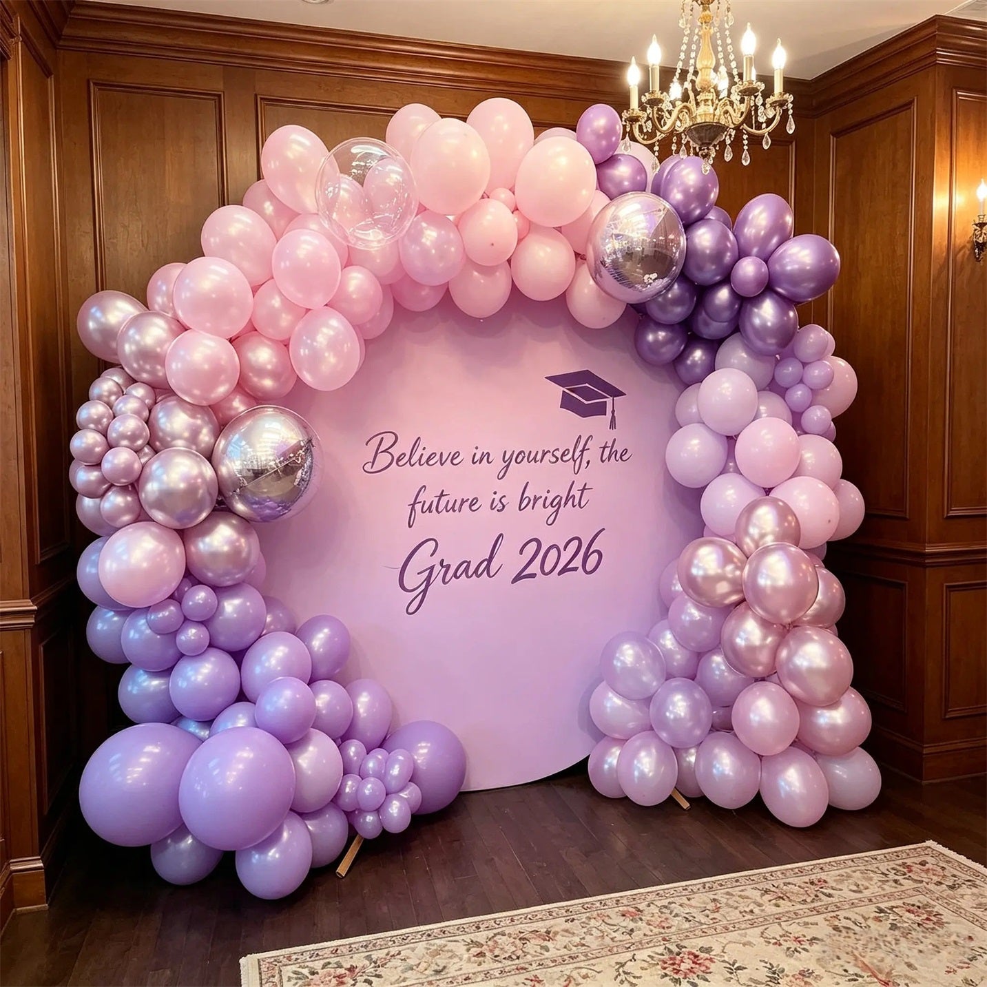 Graduation Round Backdrop Cover Pink Purple Inspirational Grad Graduation Round Backdrop CSH64-52