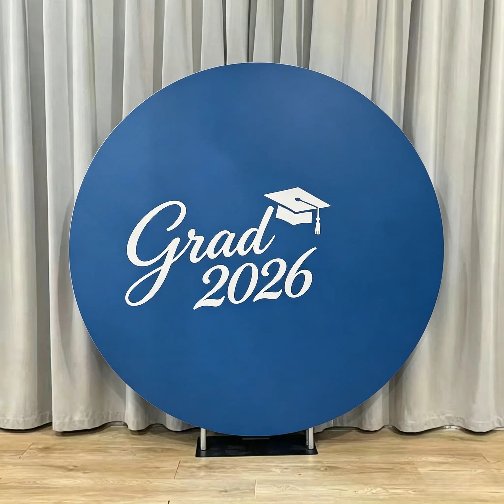 Congrats Grad Round Backdrop Blue White Elegant Grad 2026 Graduation Round Party Backdrop CSH64-60
