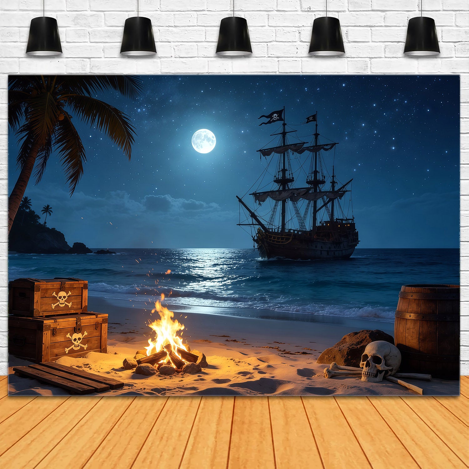 Caribbean Backdrop Tropical Pirate Beach Bonfire Treasure Summer Backdrops CSH64-79
