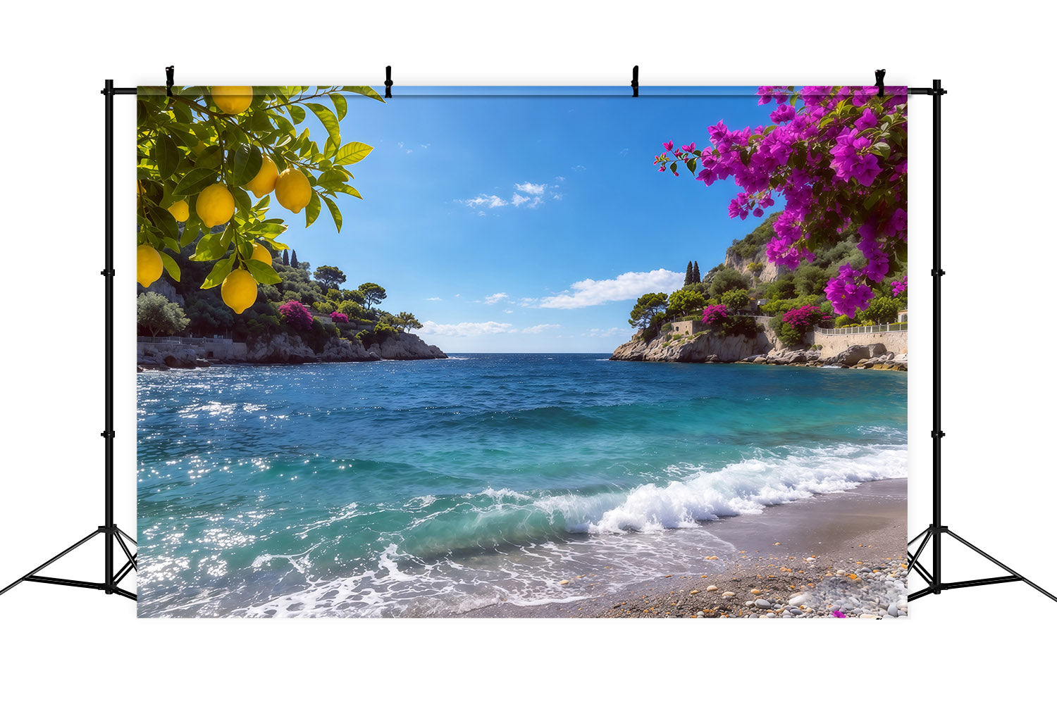 Amalfi Coast Backdrop Lemon Blossom Coastal Blue Cove Summer Photo Backdrop CSH64-80