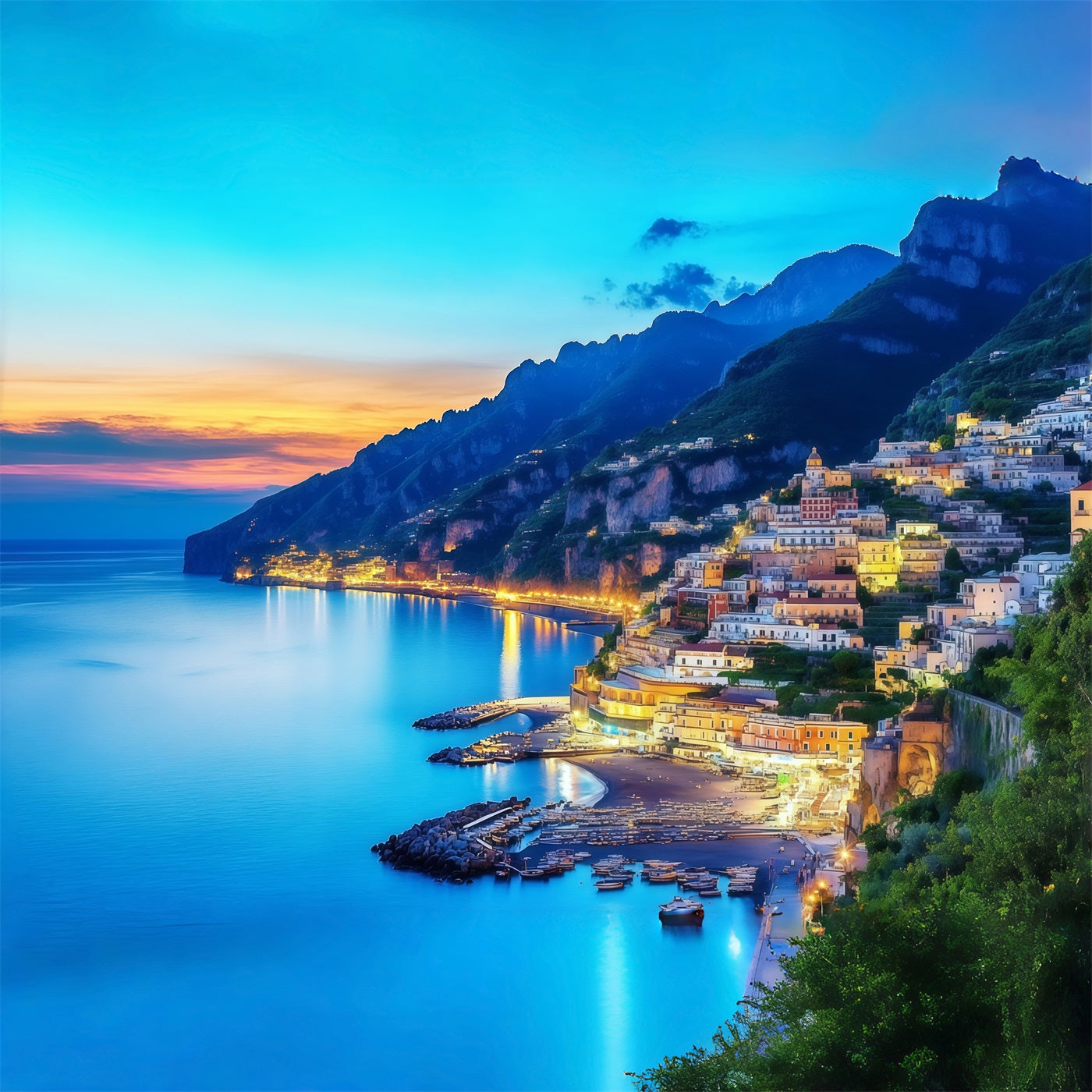 Amalfi Coast Backdrop Positano Coast Village Sunset View Summer Photo Backdrops CSH64-82