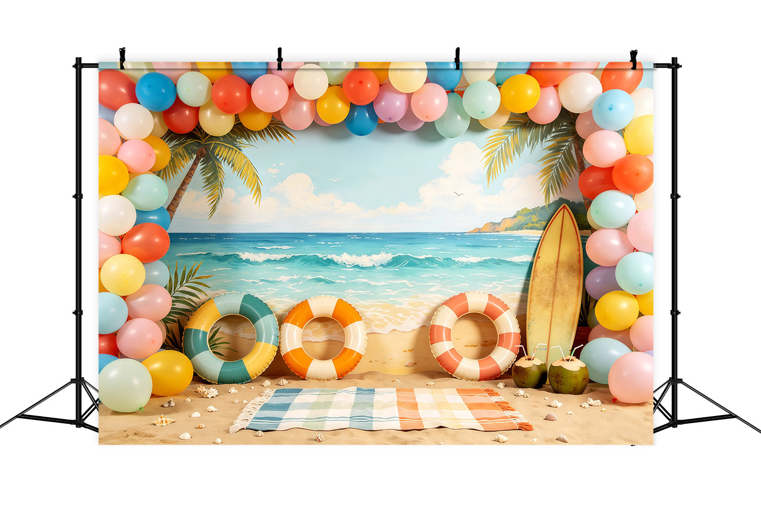 Beach Backdrop Pastel Balloon Arch Surfboard Summer Backdrop Ideas CSH64-84