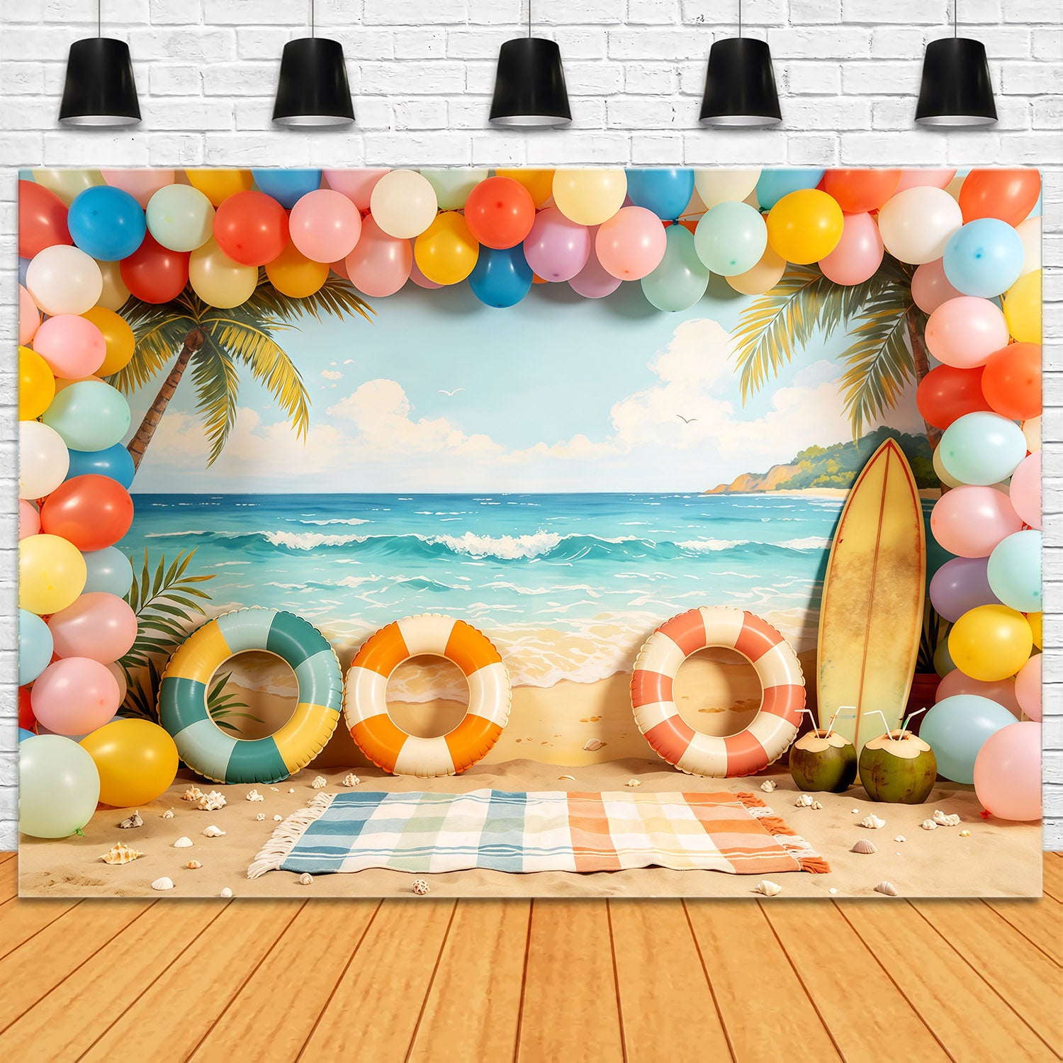 Beach Backdrop Pastel Balloon Arch Surfboard Summer Backdrop Ideas CSH64-84