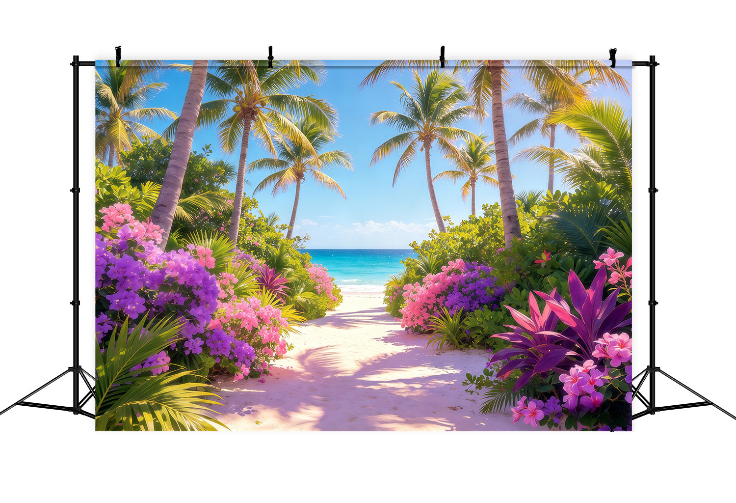 Beach Backdrop Tropical Blossom Palm Sea Path Summer Backdrop CSH64-88