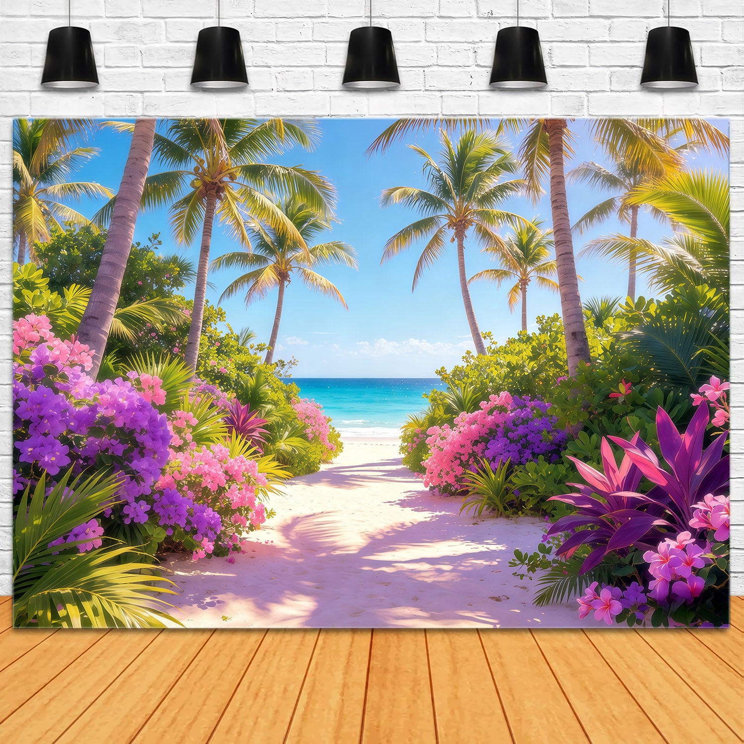 Beach Backdrop Tropical Blossom Palm Sea Path Summer Backdrop CSH64-88