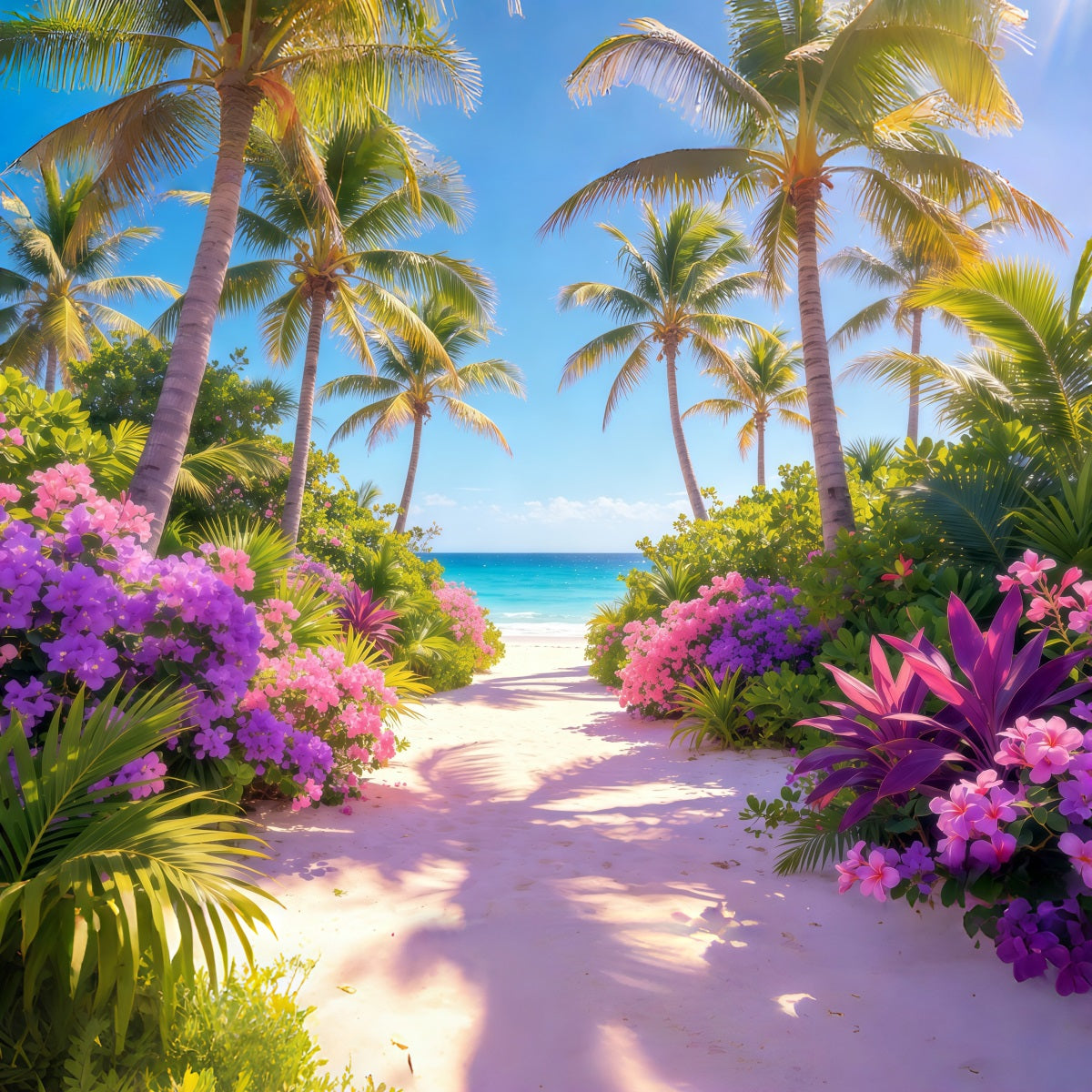Beach Backdrop Tropical Blossom Palm Sea Path Summer Backdrop CSH64-88